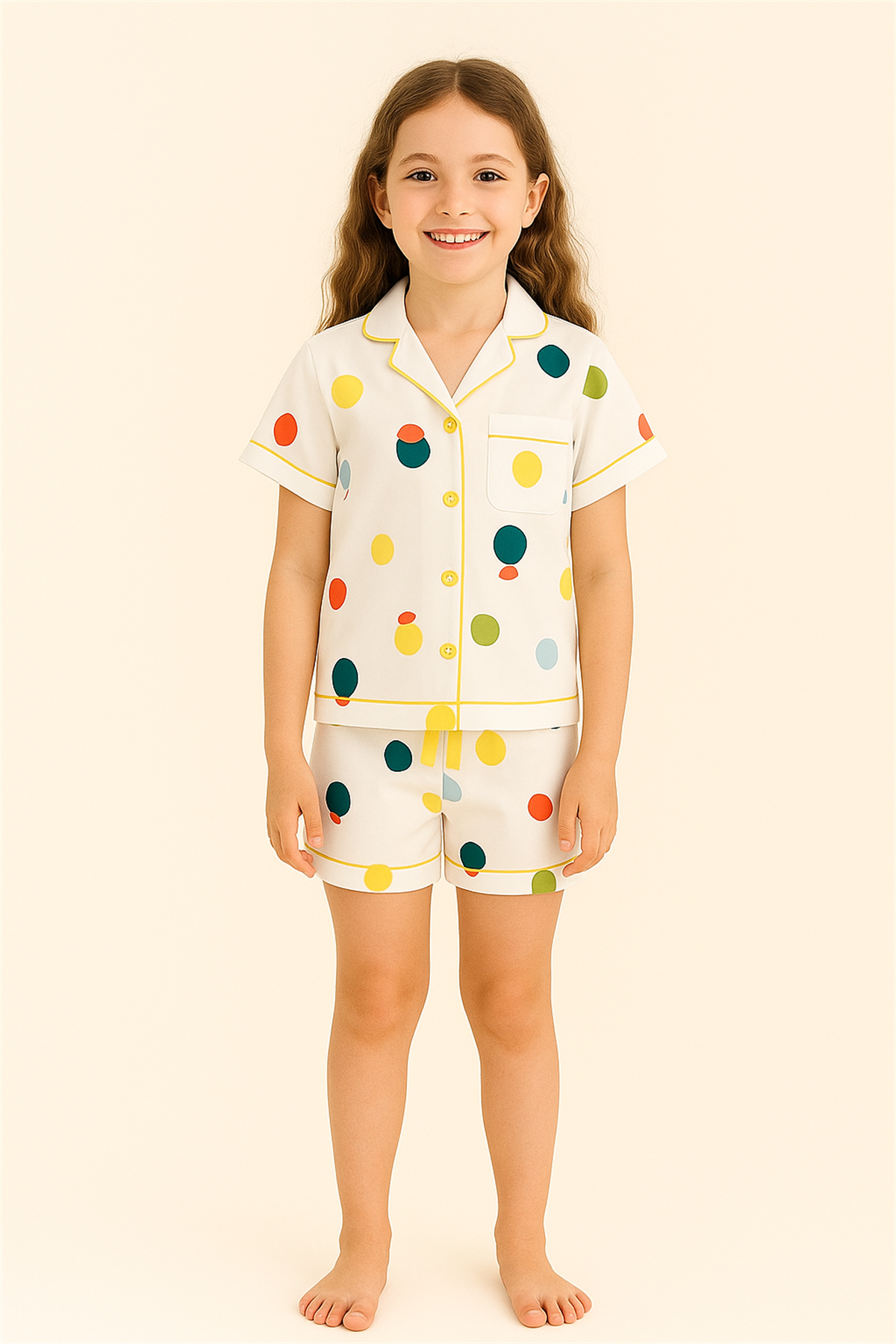 Kız Çocuk Limon Desenli Şortlu Pijama Takımı