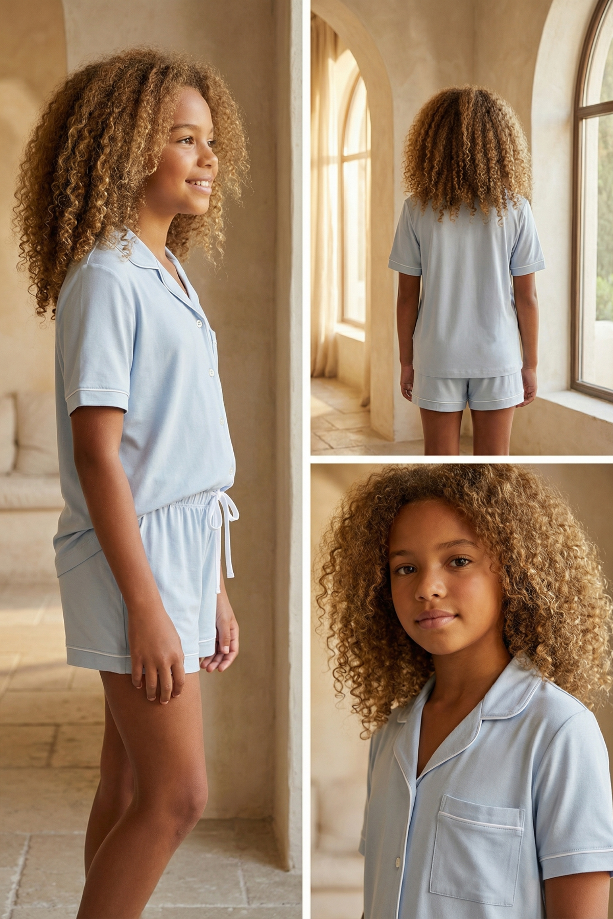 Kız Çocuk Mediterranean Cepli Şortlu Pijama Takımı Mavi