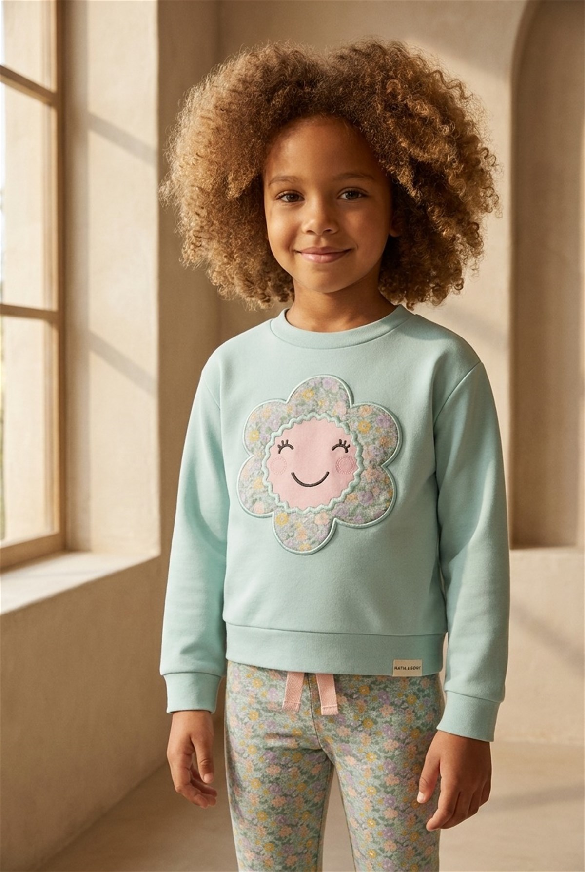 Kız Çocuk Papatya Baskılı Pijama Takımı Turkuaz