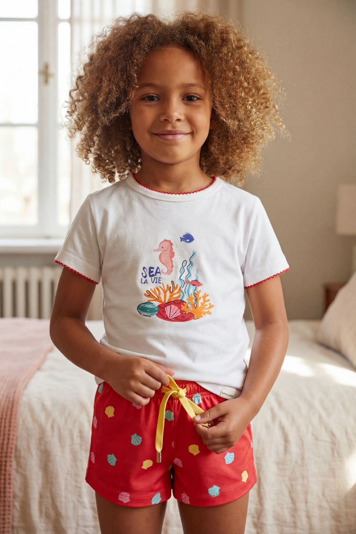 Kız Çocuk Sea La Vie Denizaltı Baskılı Şortlu Pijama Takımı