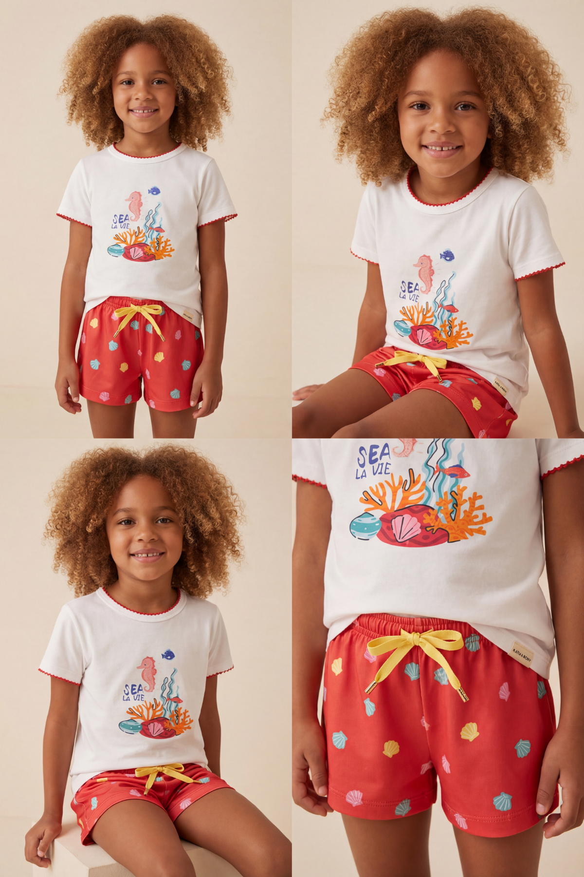 Kız Çocuk Sea La Vie Denizaltı Baskılı Şortlu Pijama Takımı
