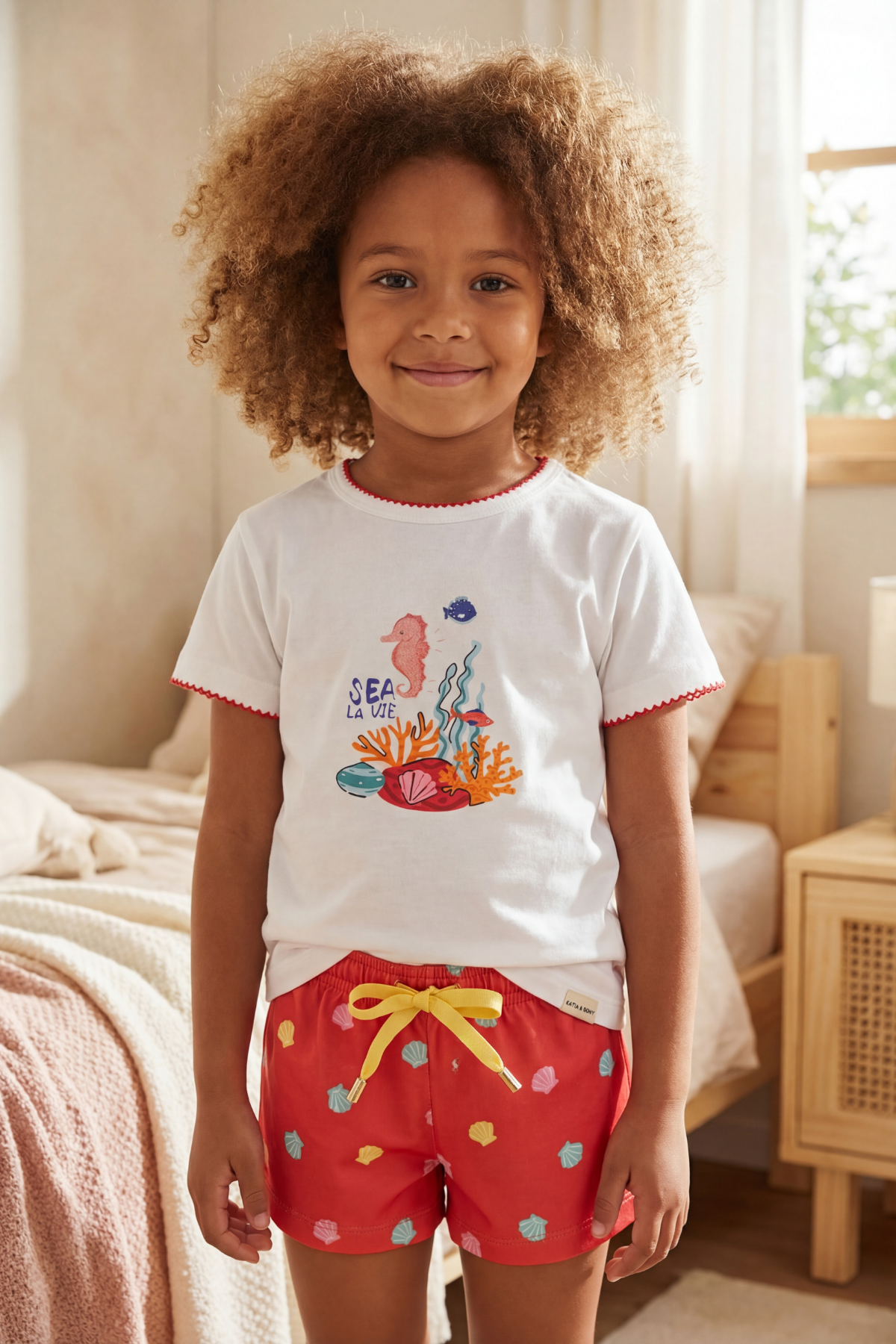 Kız Çocuk Sea La Vie Denizaltı Baskılı Şortlu Pijama Takımı