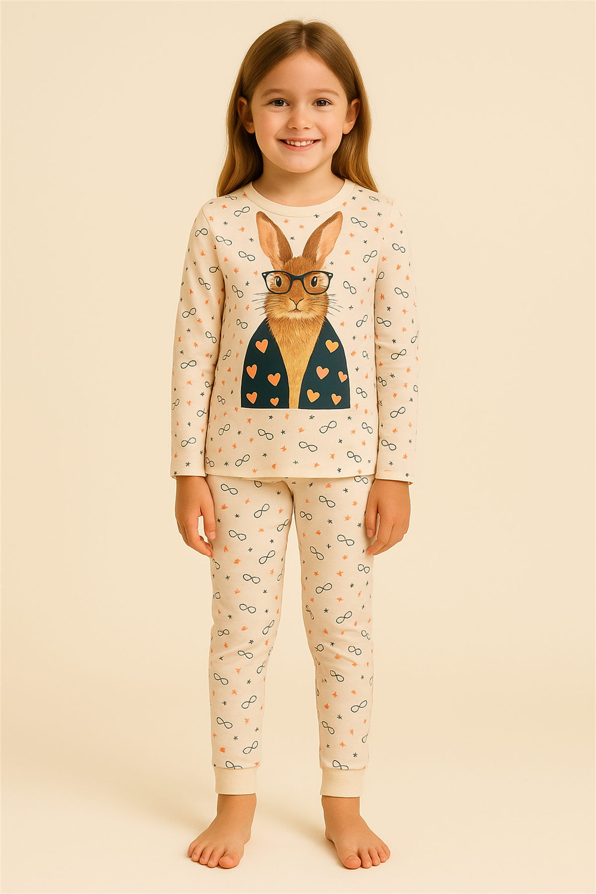 Kız Çocuk Tavşan Desenli Kutulu Pijama Takımı