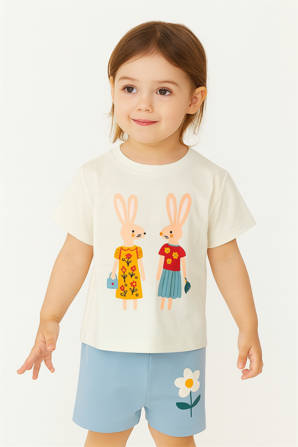 Girls Bunny Patterned Shorts Pajama Set