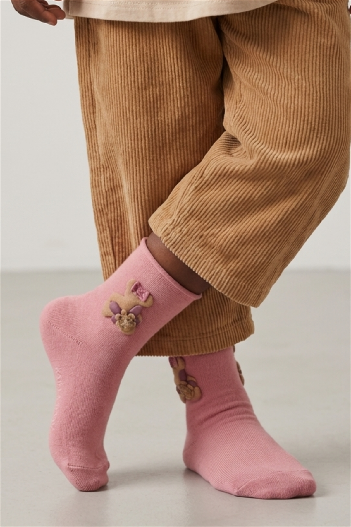 Kız Çocuk Teddy Aksesuarlı Lastiksiz Modal Çorap Açık Pembe