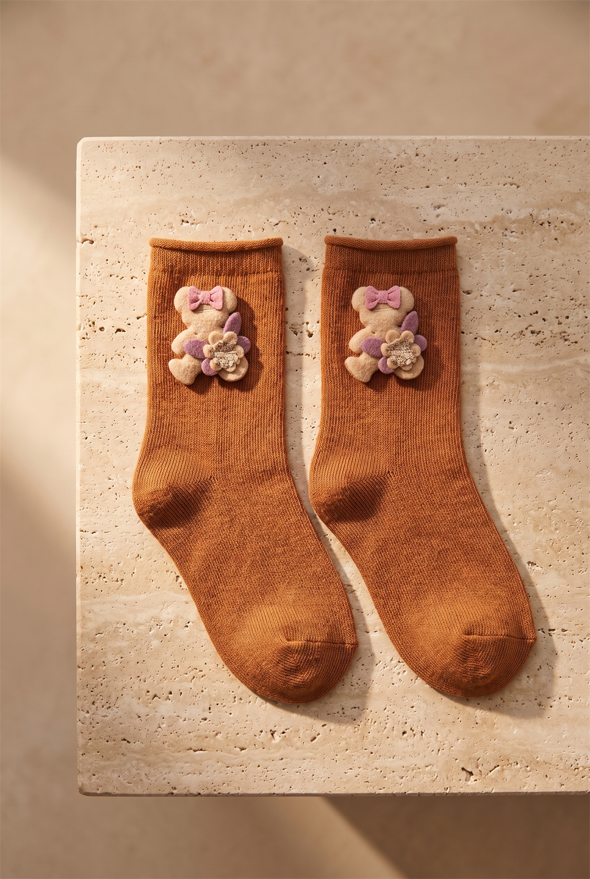 Kız Çocuk Teddy Aksesuarlı Lastiksiz Modal Soket Çorap Turuncu