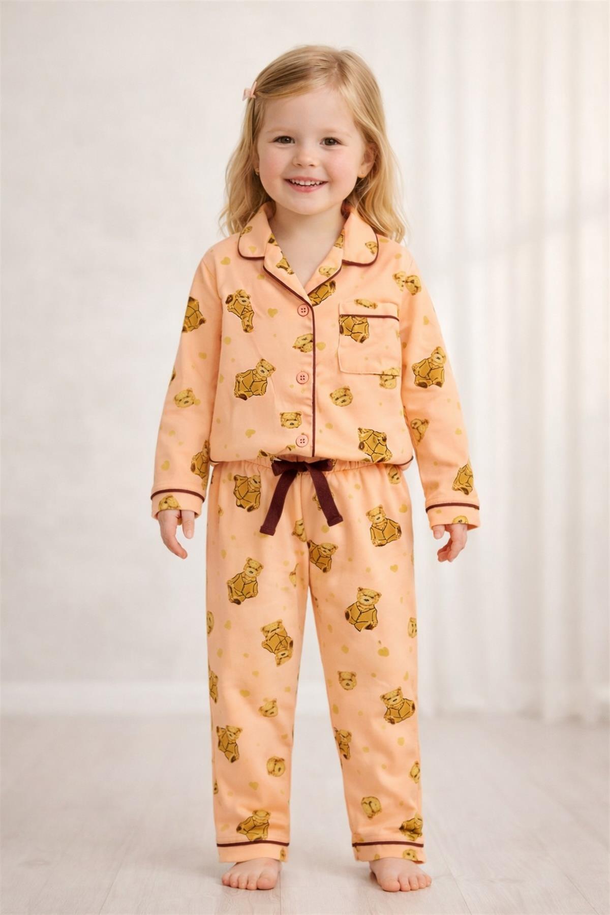 Kız Çocuk Teddy Desenli 3D Kutulu Pijama Takımı 
