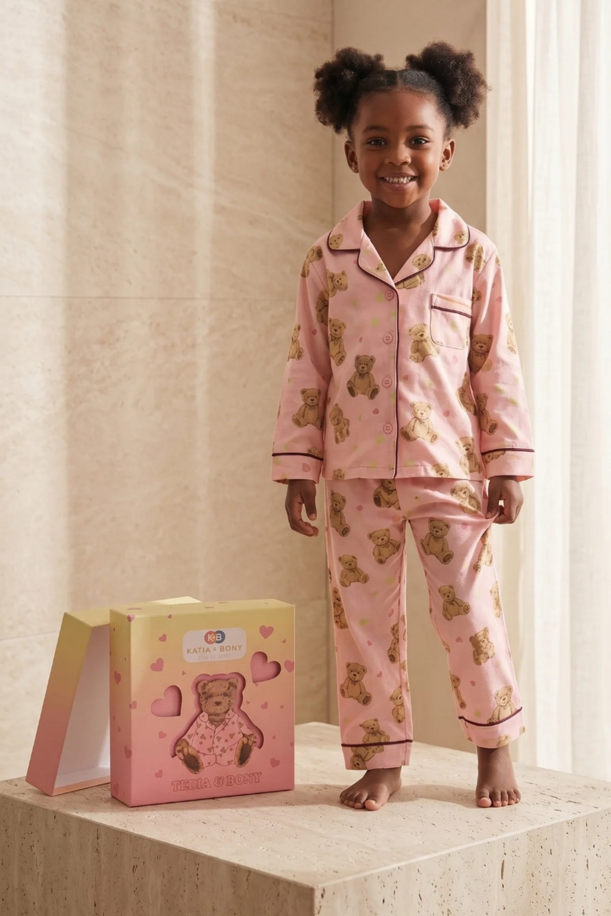 Kız Çocuk Teddy Desenli 3D Kutulu Pijama Takımı 