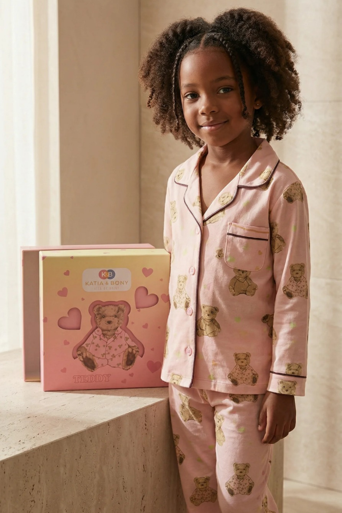 Kız Çocuk Teddy Desenli 3D Kutulu Pijama Takımı 