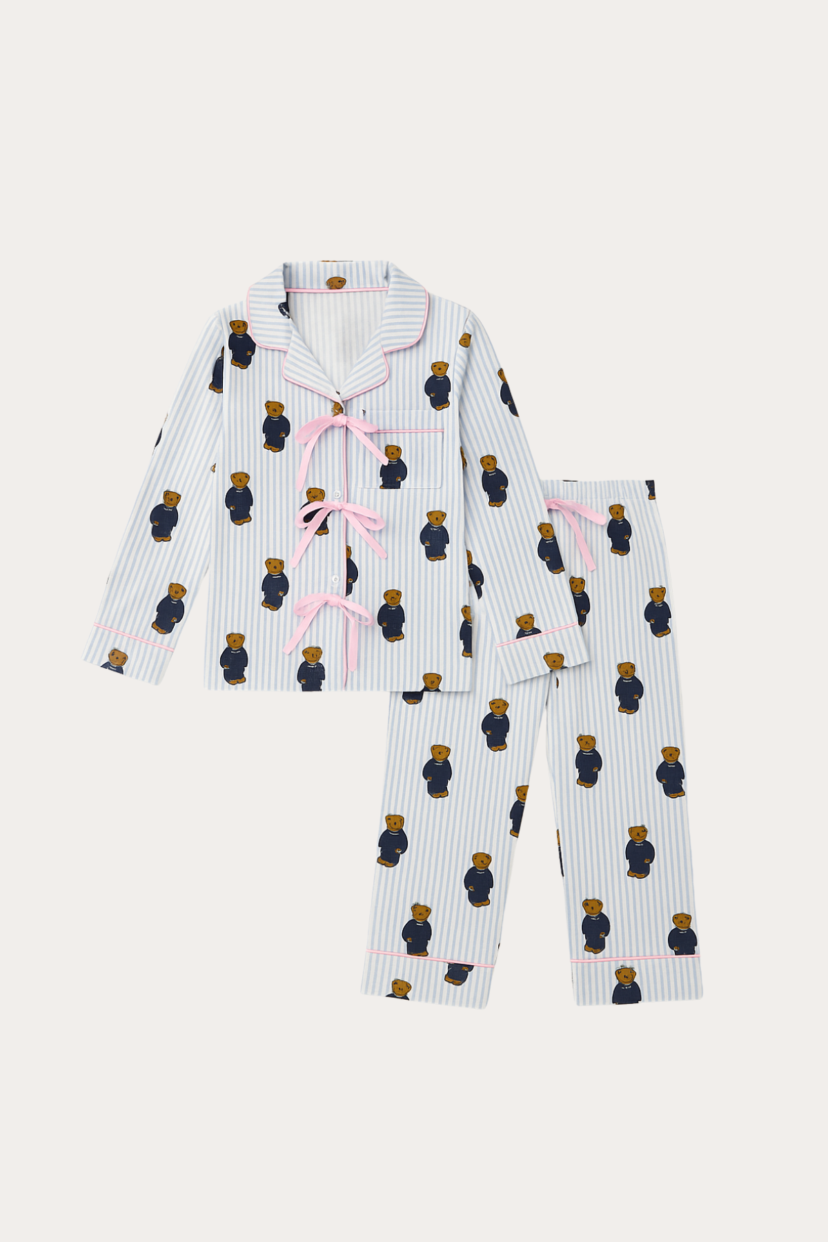 Kız Çocuk Teddy Desenli Cepli Pijama Takımı Mavi