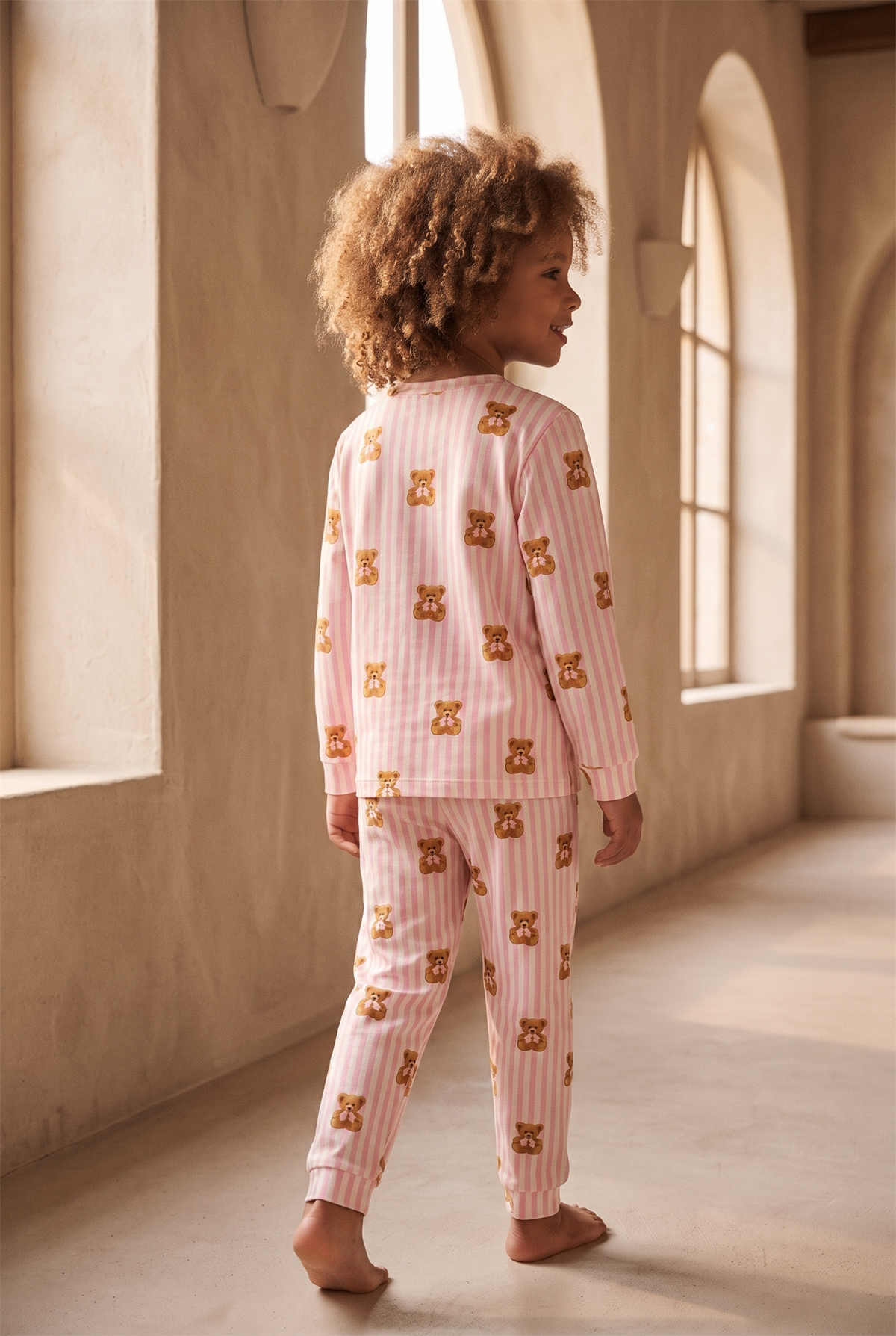 Kız Çocuk Teddy Desenli Pijama Takımı Pembe