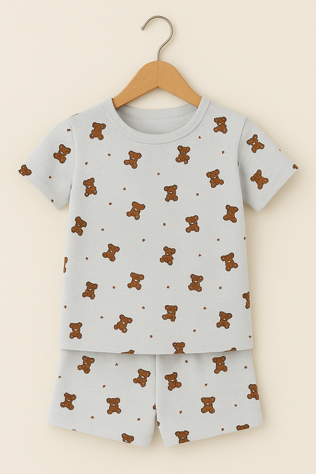 Girls Teddy Print Pajama Set with Shorts