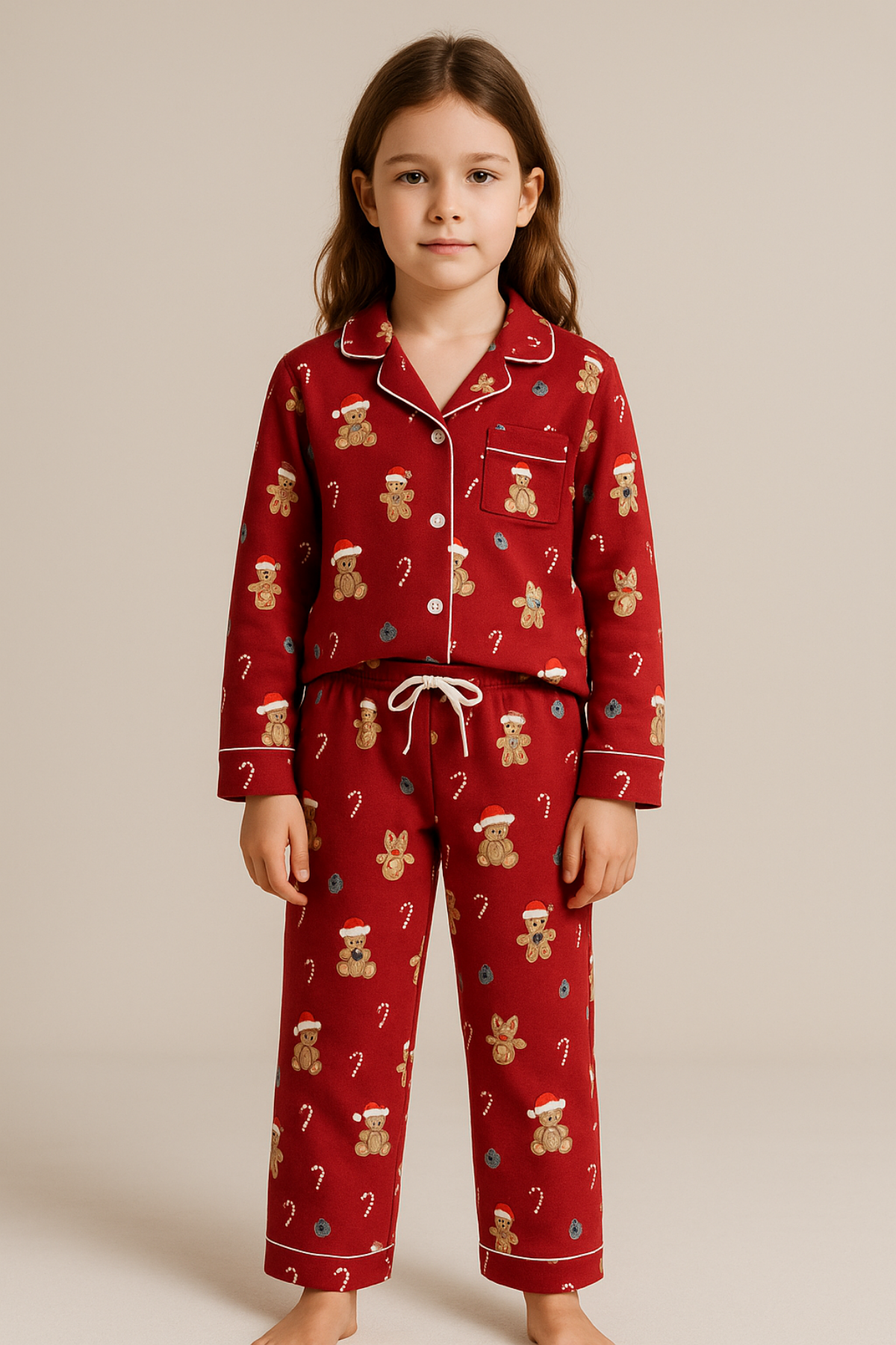 22512K2011 XMASS TEDDY YILBAŞI KADIN PİJAMA TAKIM Kırmızı