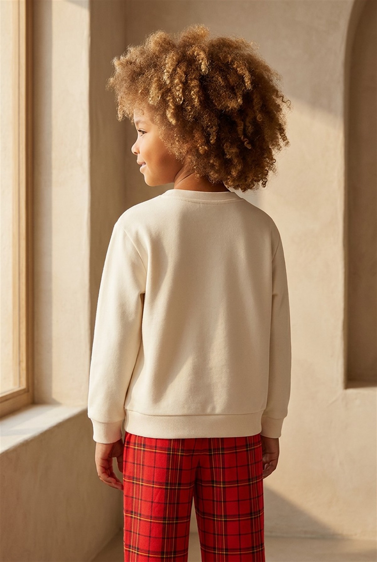 Kız Çocuk Teddy Sweatshirt Pijama Üstü Ekru