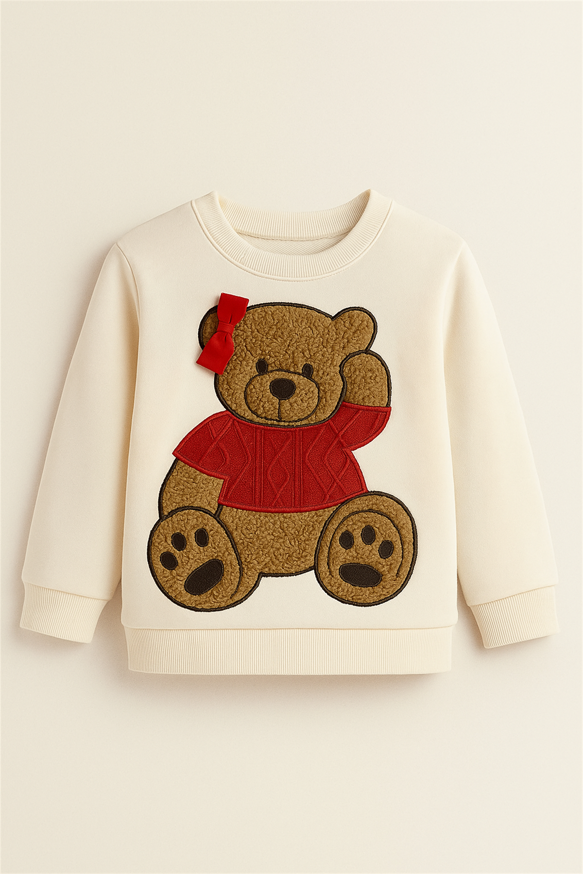 22512K2007 XMASS TEDDY KIZ ÇOCUK YILBAŞI SWEATSHIRT Ekru