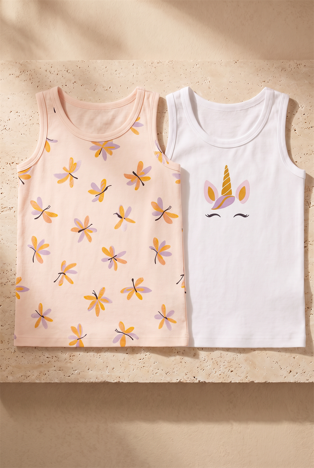 Kız Çocuk Unicorn Desenli 2li Paket Atlet Beyaz/Açık Pembe 