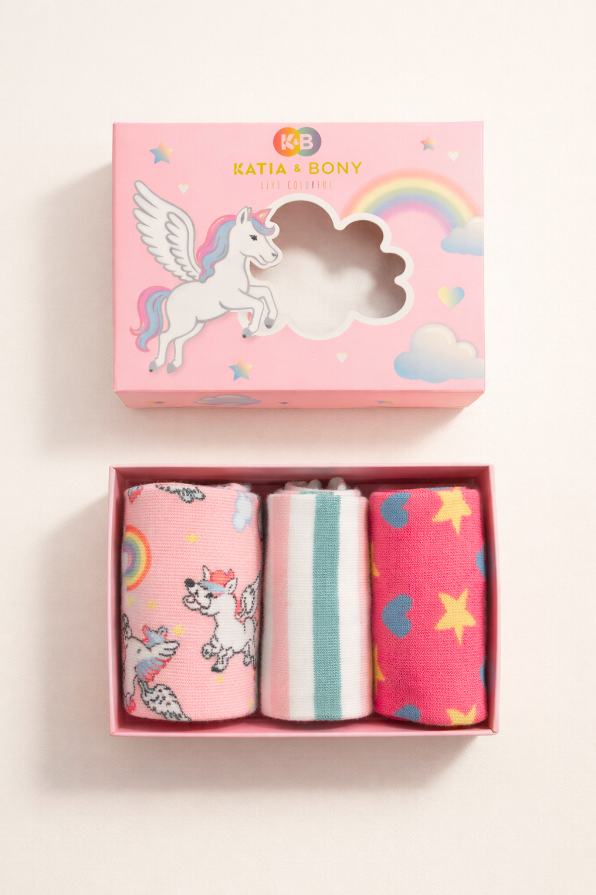 12601K2032 3PCK UNICORN BOXED GIRL SOCKET SOCKS Pembe Patterned