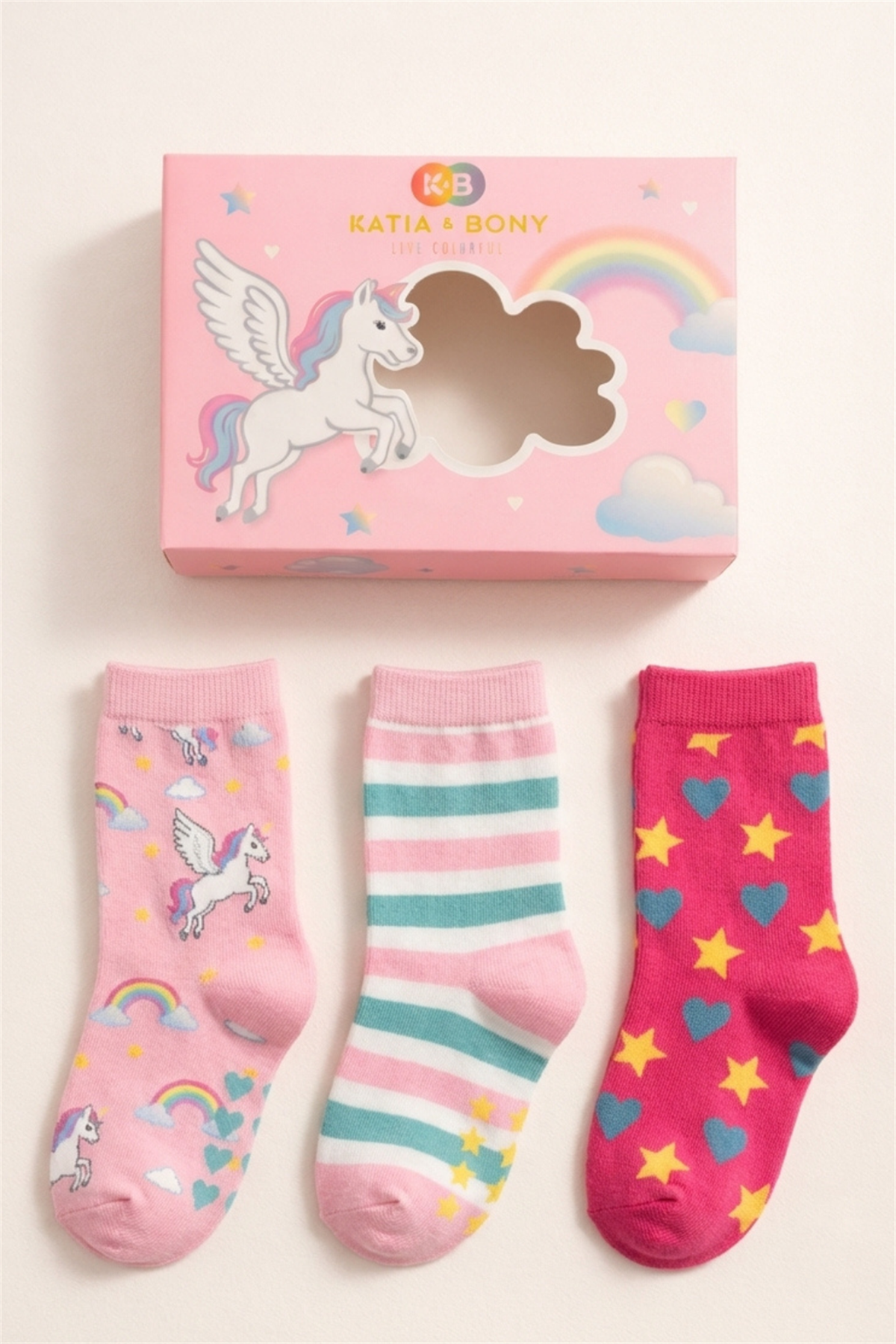 12601K2032 3PCK UNICORN BOXED GIRL SOCKET SOCKS Pembe Patterned