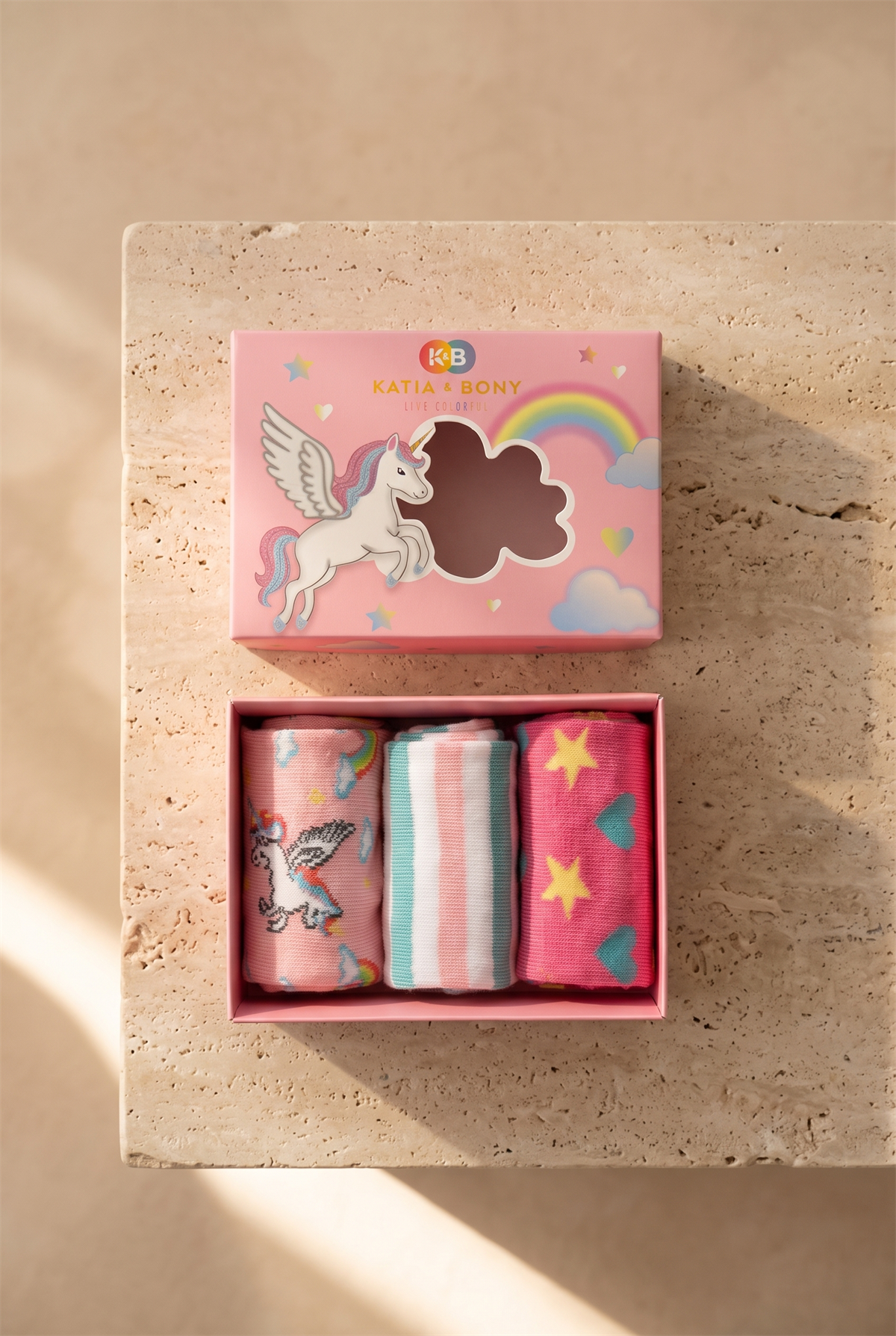 Kız Çocuk Unicorn Desenli 3lü Kutulu Soket Çorap
