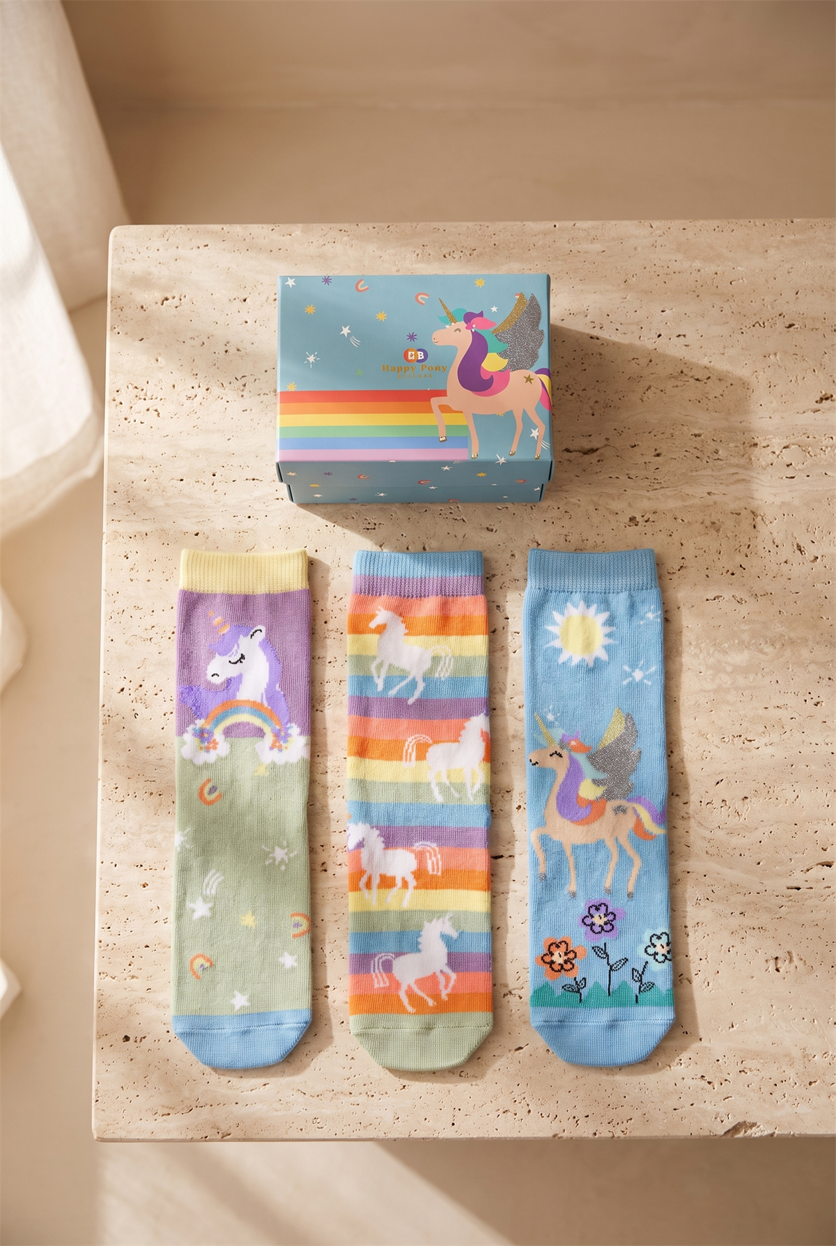 Kız Çocuk Unicorn Desenli 3lü Kutulu Soket Çorap 