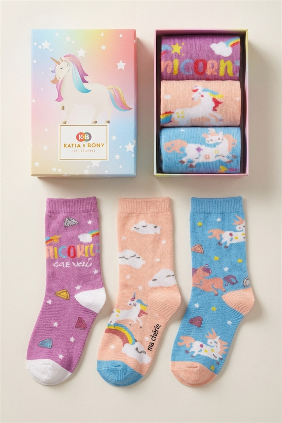 Kız Çocuk Unicorn Desenli 3Lü Kutulu Soket Çorap