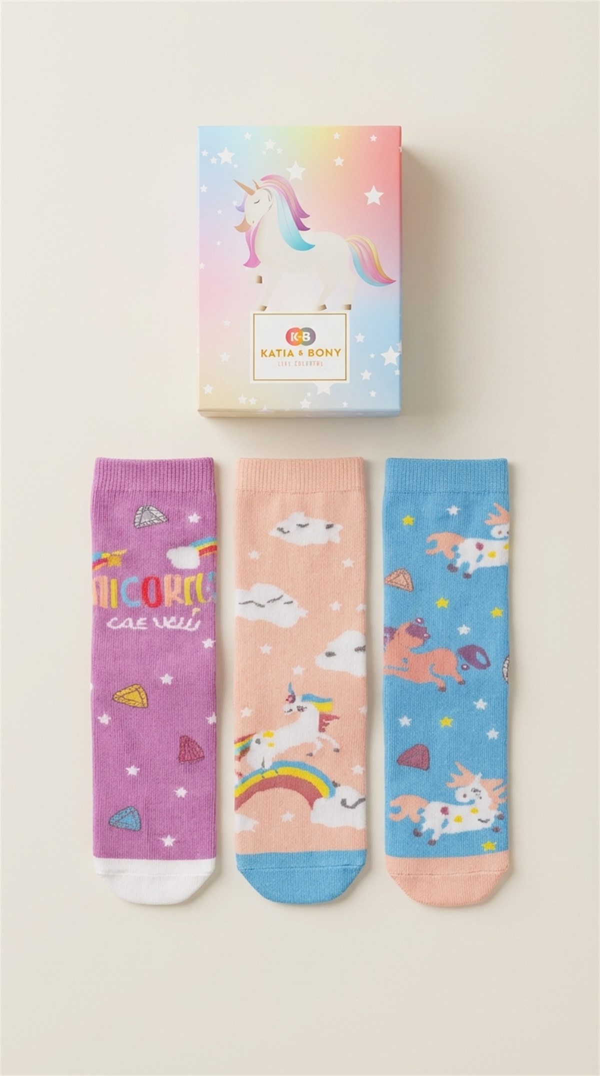 Kız Çocuk Unicorn Desenli 3Lü Kutulu Soket Çorap