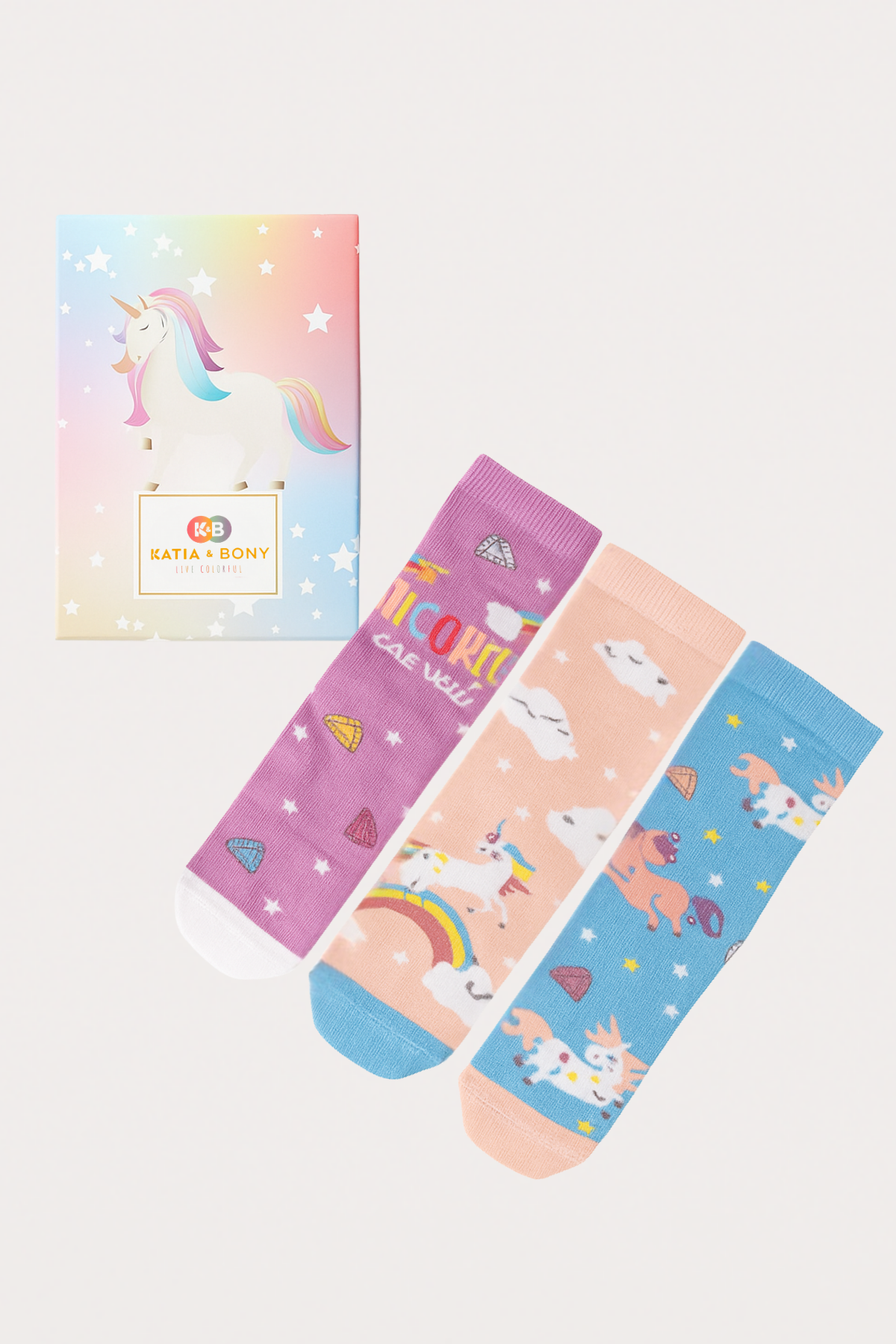 Girls Unicorn Patterned 3-Piece Boxed Sock