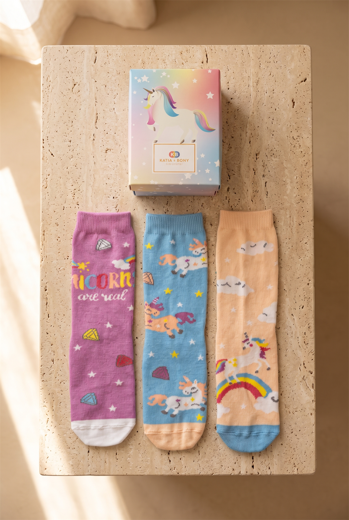 Kız Çocuk Unicorn Desenli 3Lü Kutulu Soket Çorap