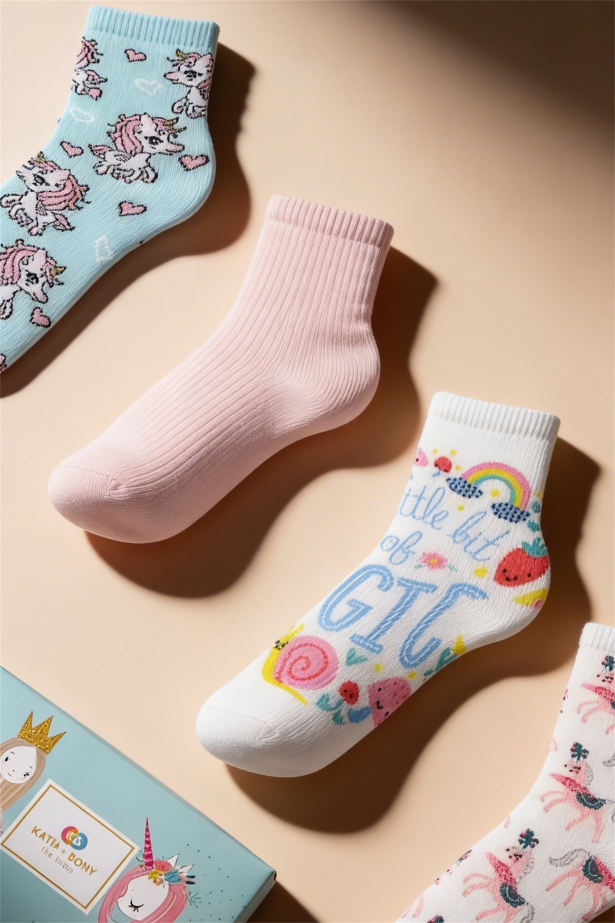 Kız Çocuk Unicorn Desenli 4lü Kutulu Soket Çorap