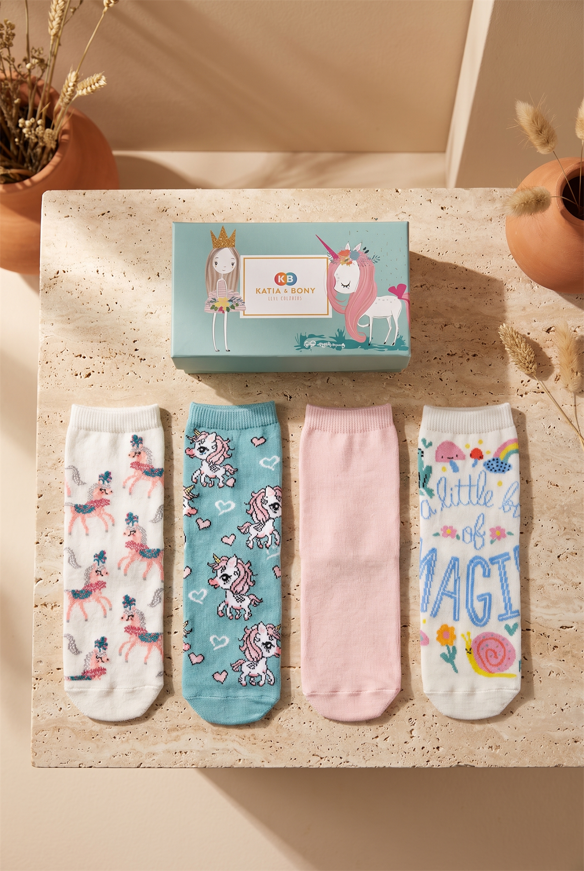 Kız Çocuk Unicorn Desenli 4lü Kutulu Soket Çorap