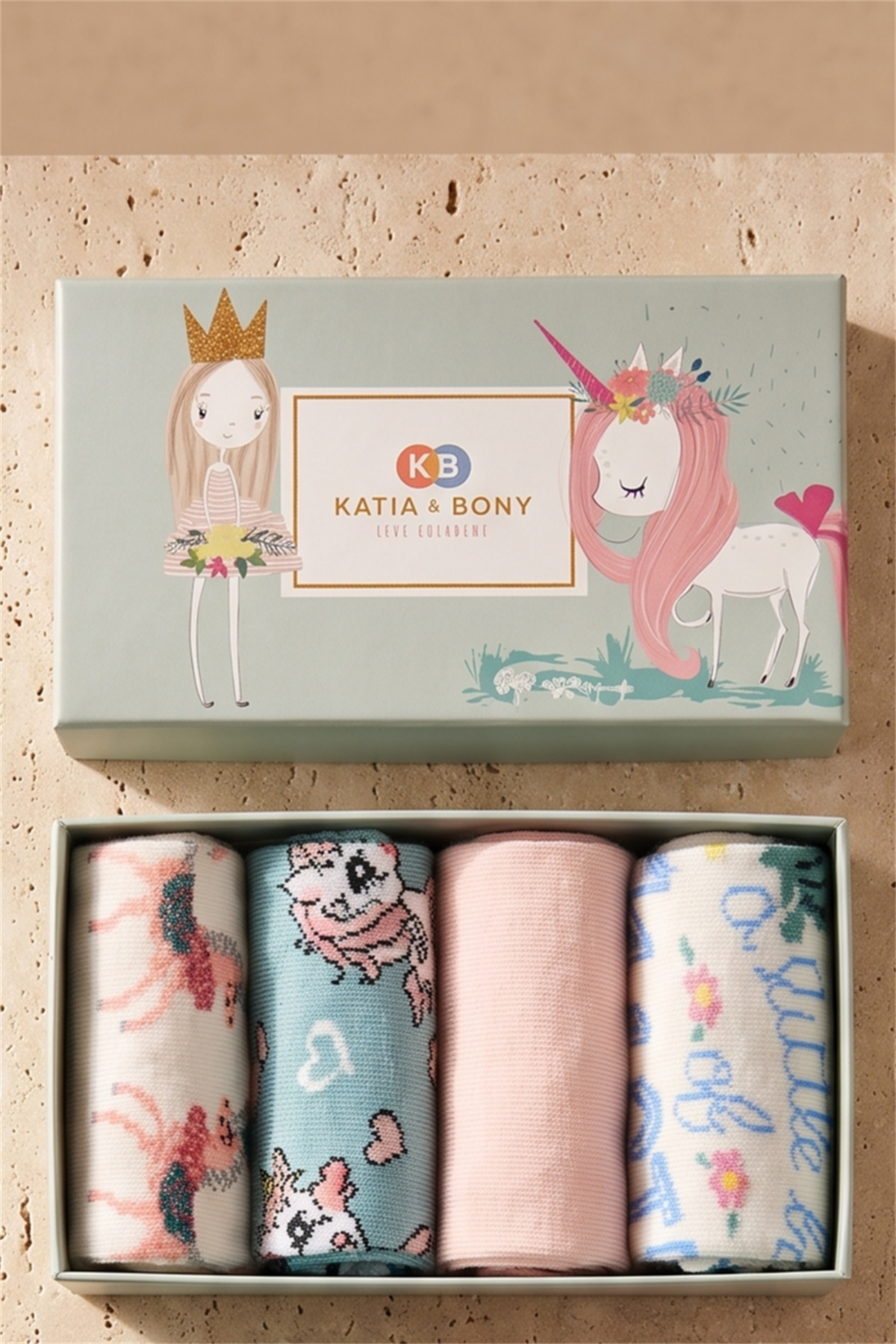 Kız Çocuk Unicorn Desenli 4lü Kutulu Soket Çorap