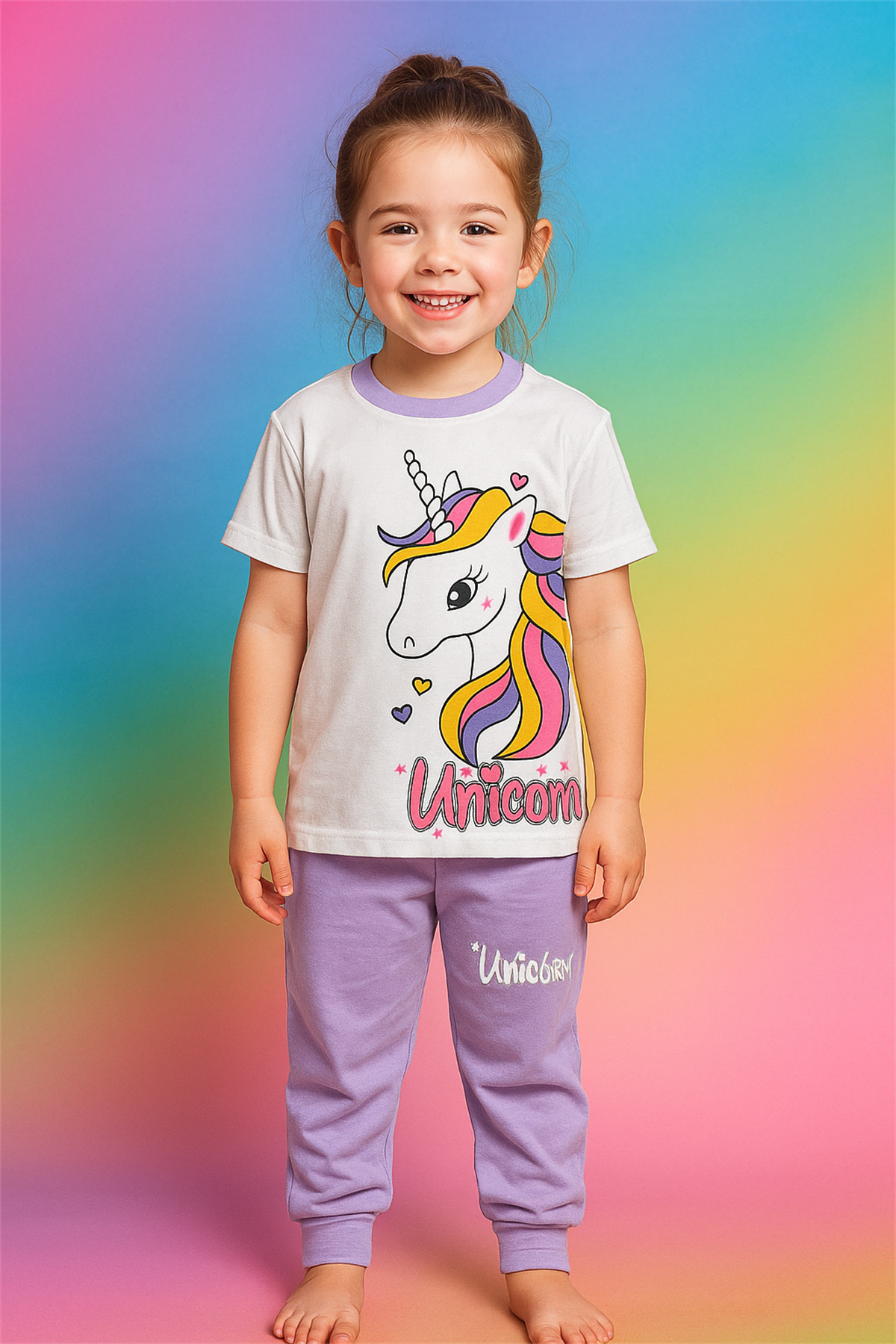 12512K2028 UNICORN KISA KOL PİJAMA TAKIM Desenli