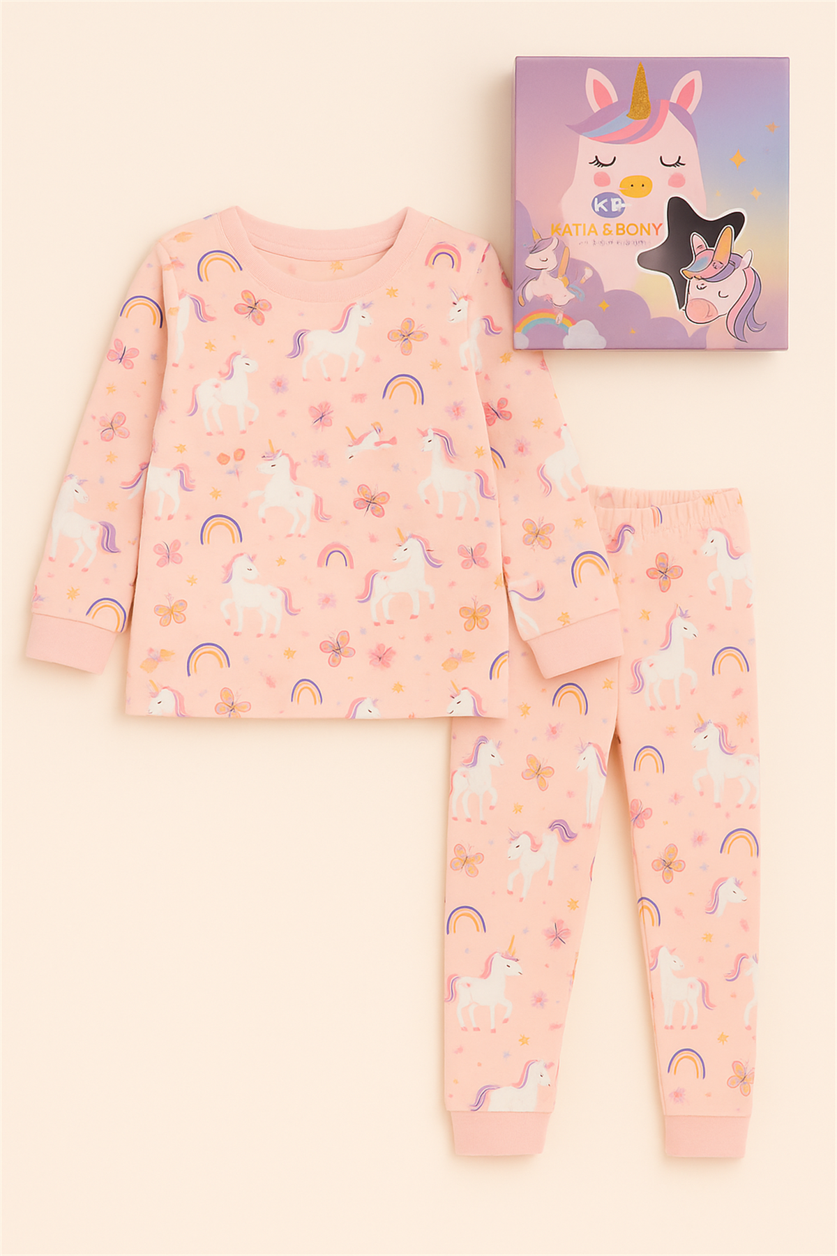 Kız Çocuk Unicorn Desenli Kutulu Pijama Takımı