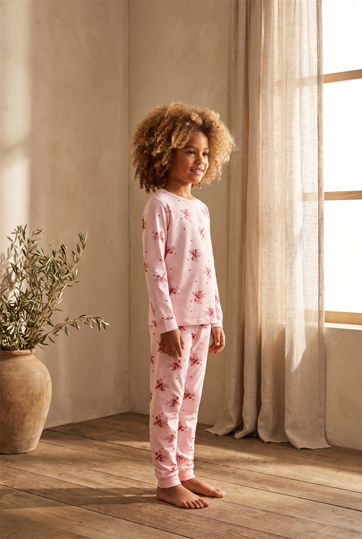 Kız Çocuk Unicorn Desenli Paketli Pijama Takımı Pembe