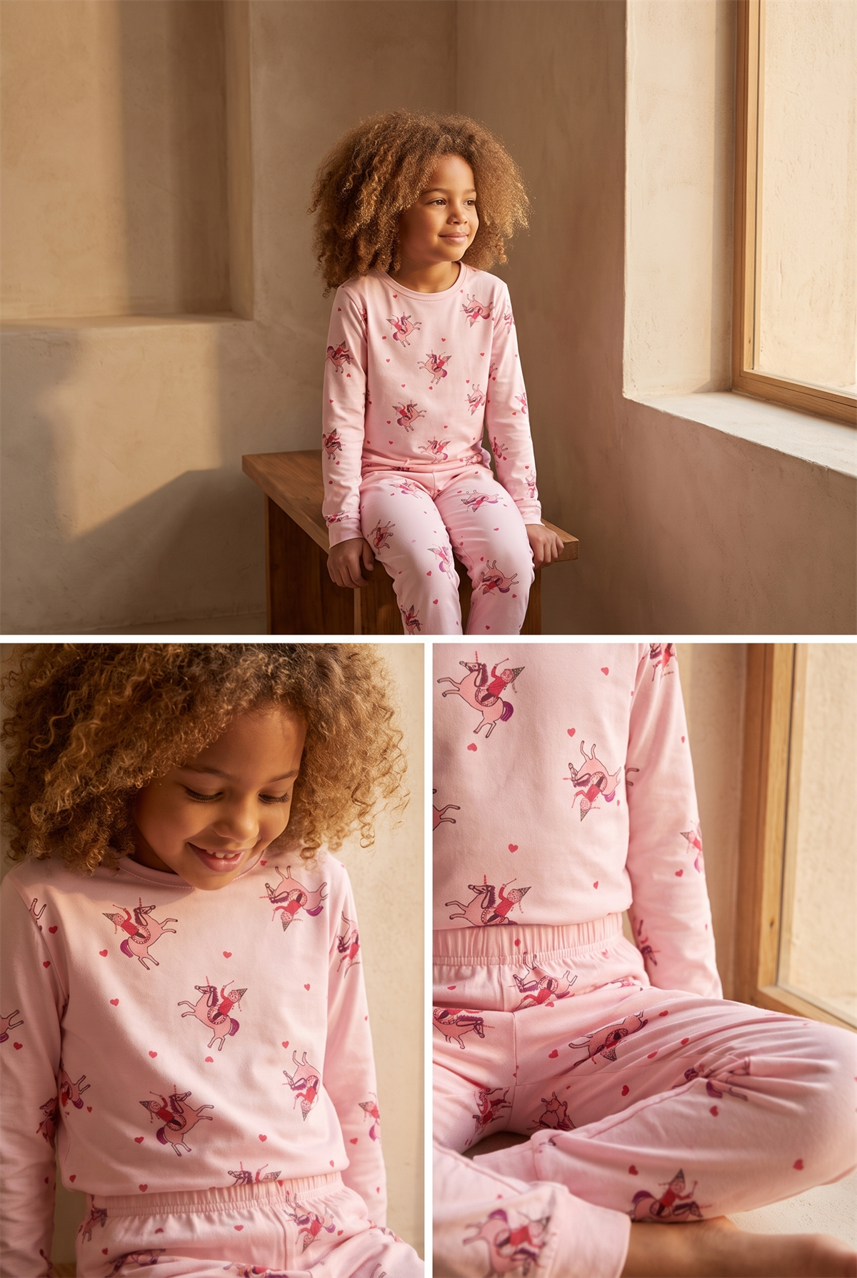 Kız Çocuk Unicorn Desenli Paketli Pijama Takımı Pembe