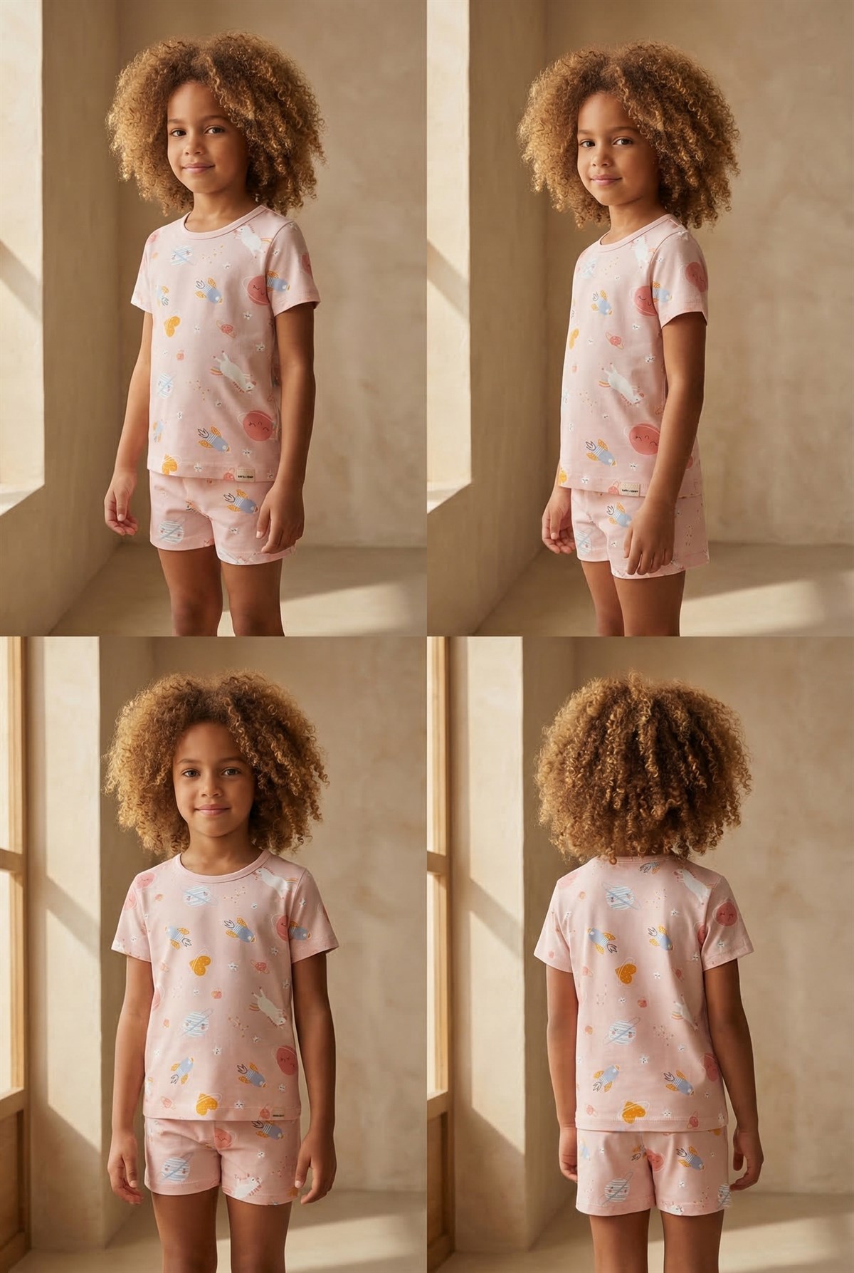 Kız Çocuk Unicorn Desenli Paketli Şortlu Pijama Takımı