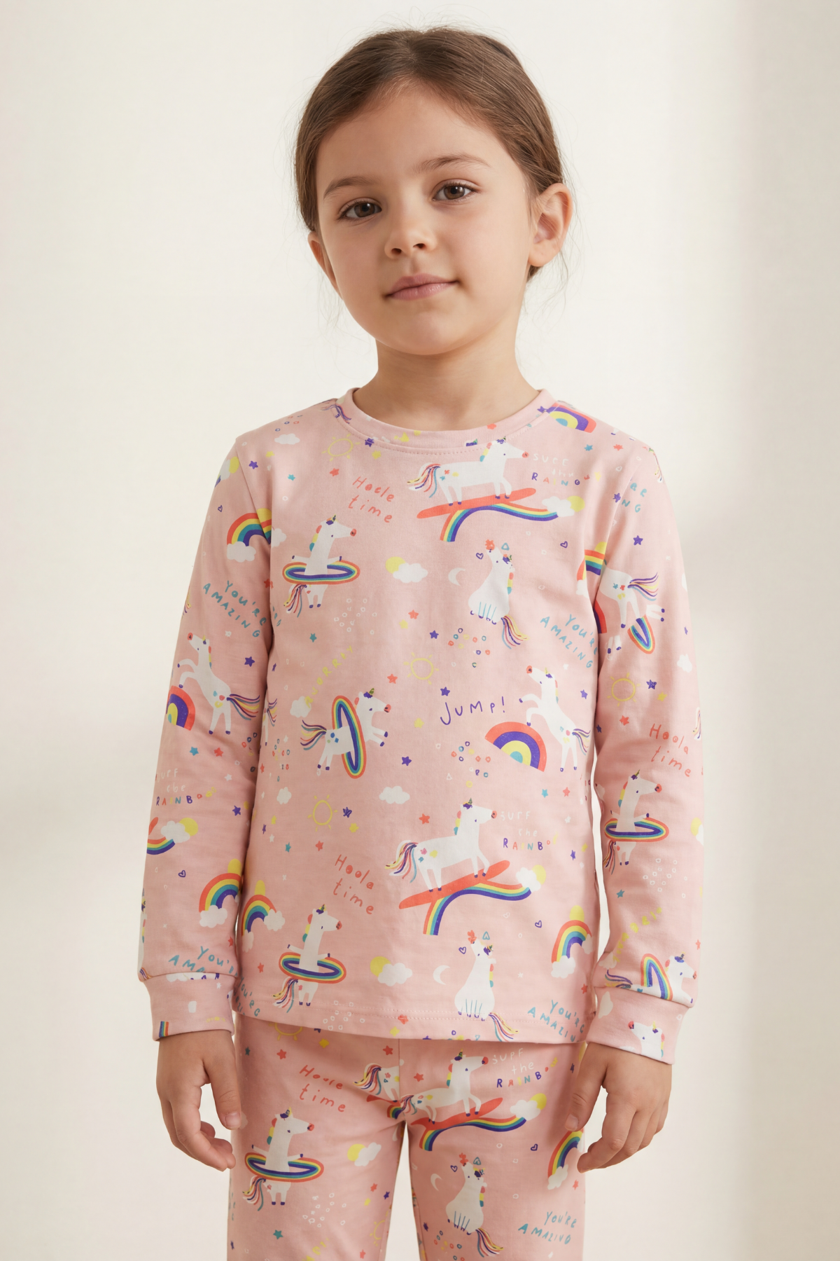 Kız Çocuk Unicorn Desenli Pijama Takımı Pembe