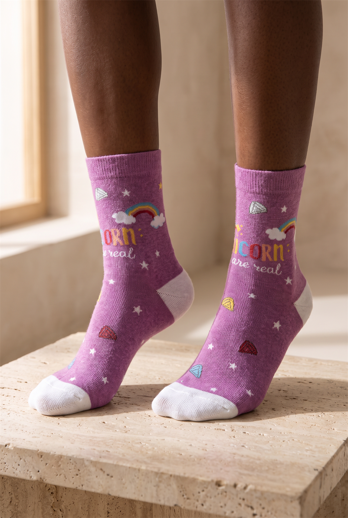 Kız Çocuk Unicorn Desenli Soket Çorap Mor 
