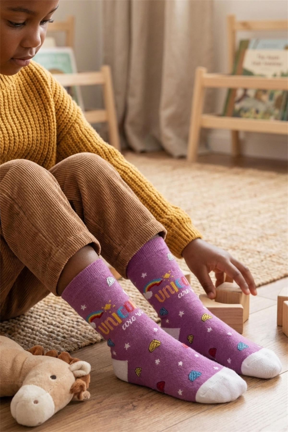 Girls Unicorn Patterned Socks Purple