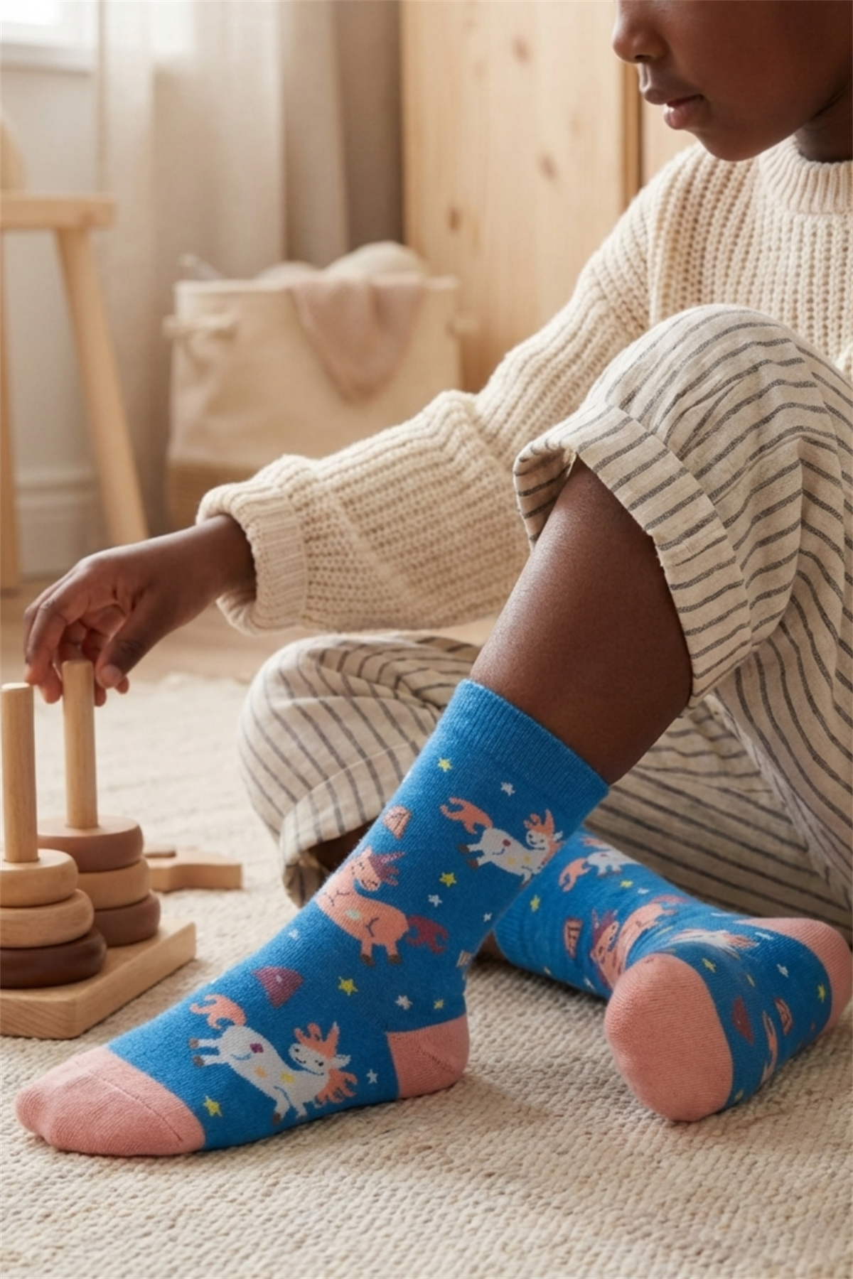 Girls Unicorn Patterned Sock Socks Dark Blue