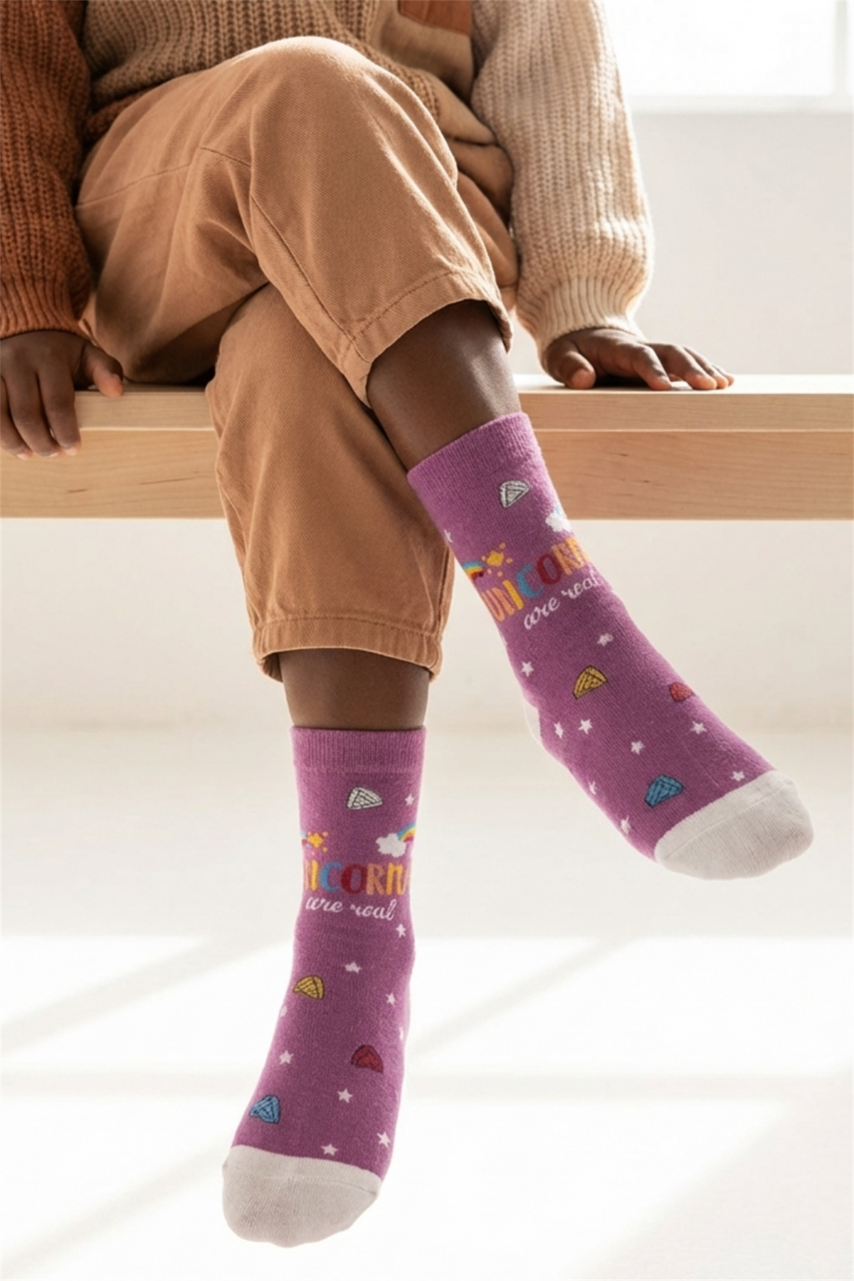 Girls Unicorn Patterned Socks Purple