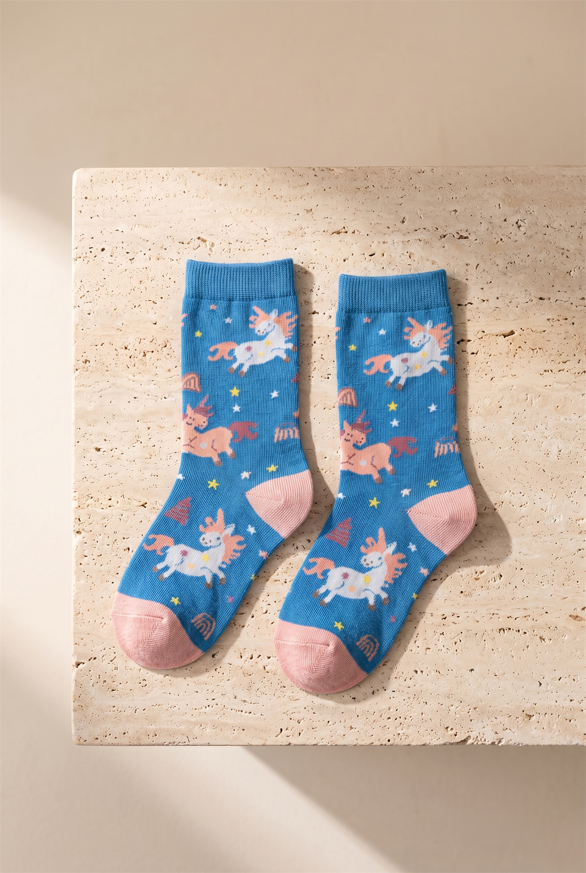 Kız Çocuk Unicorn Desenli Soket Çorap Koyu Mavi