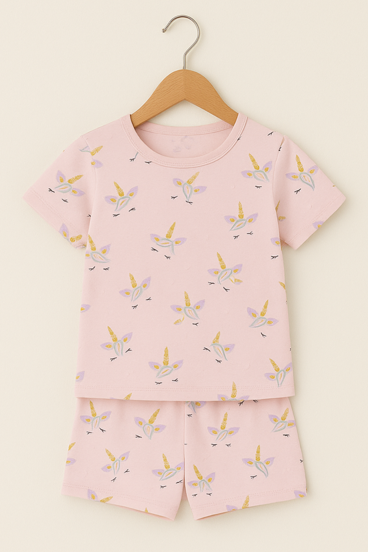 Girls Unicorn Print Short Pajama Set Light Pink