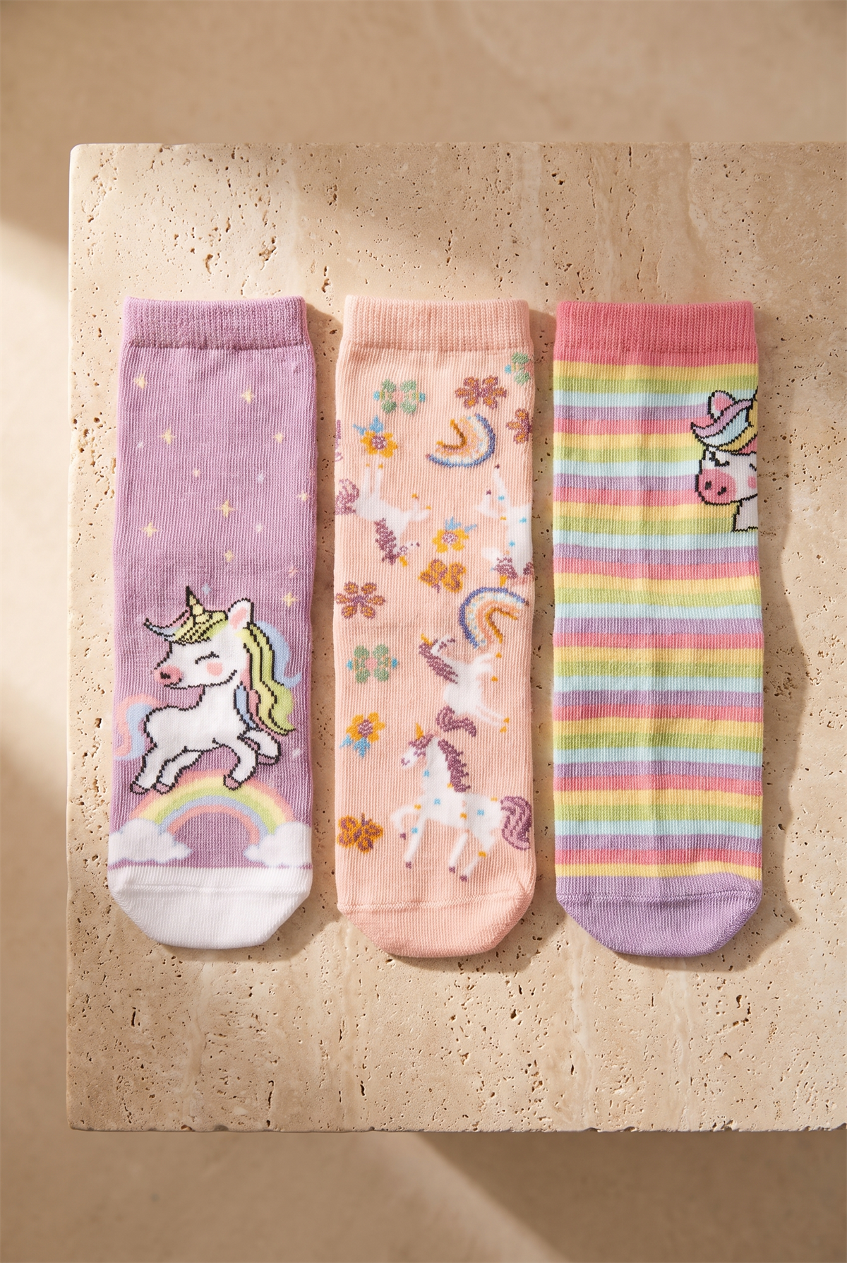 Kız Çocuk Unicorn Kutulu 3lü Pamuklu Soket Çorap