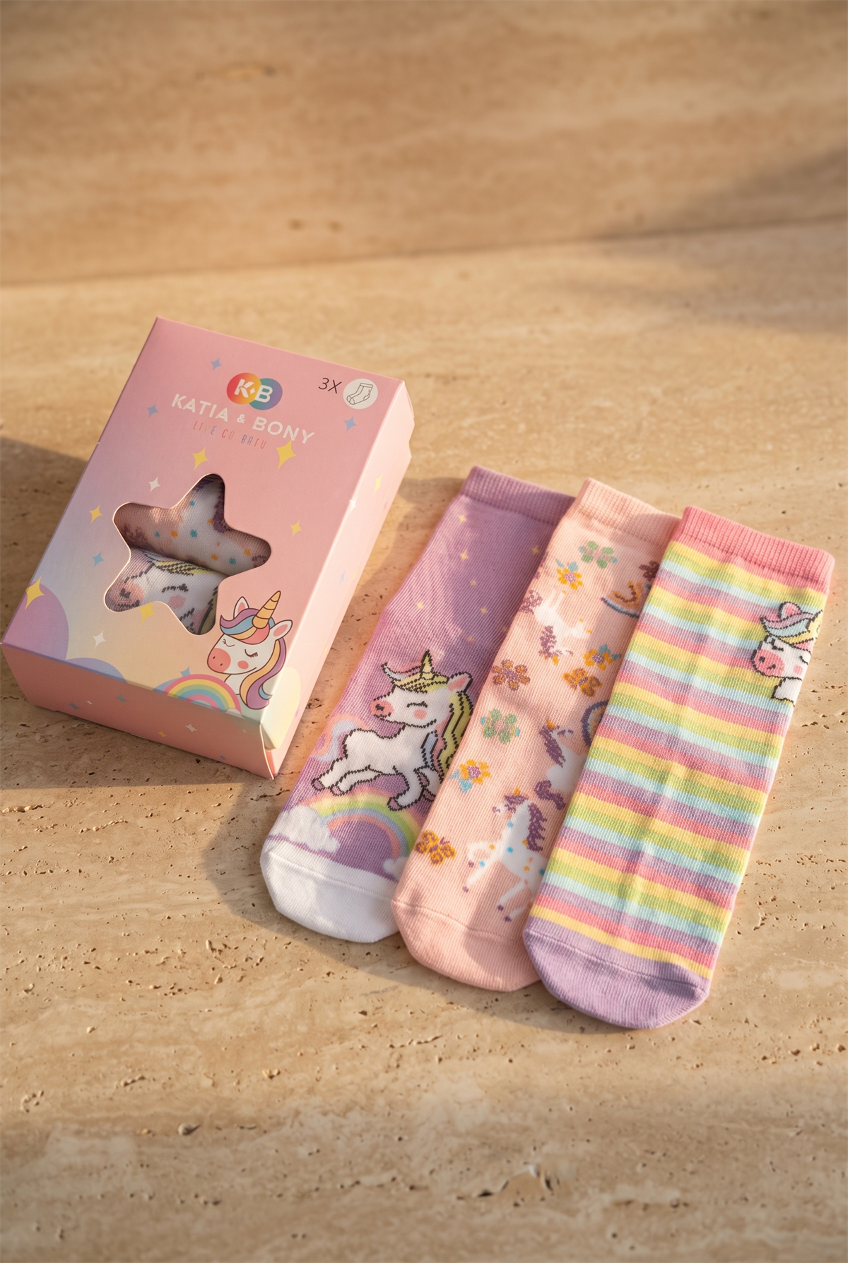 Kız Çocuk Unicorn Kutulu 3lü Pamuklu Soket Çorap