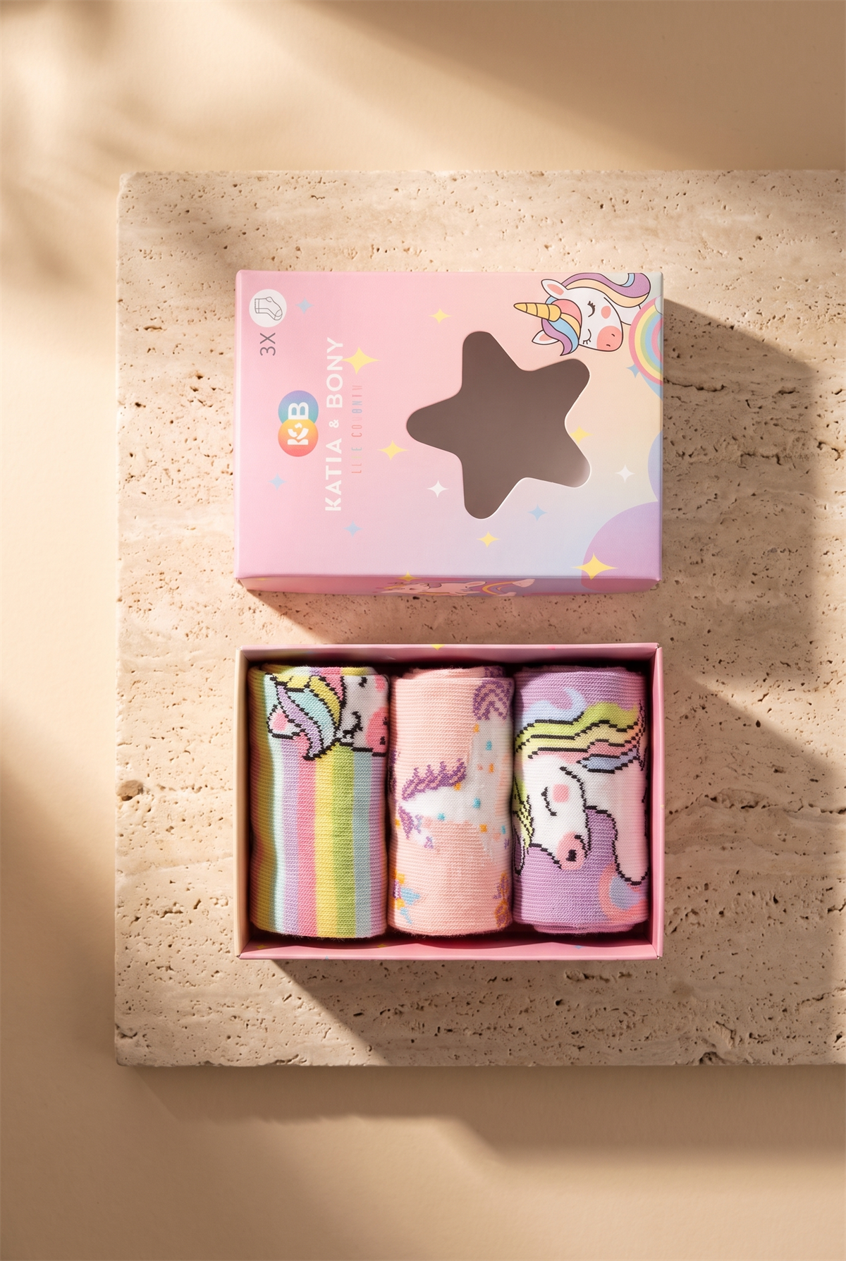 Kız Çocuk Unicorn Kutulu 3lü Pamuklu Soket Çorap