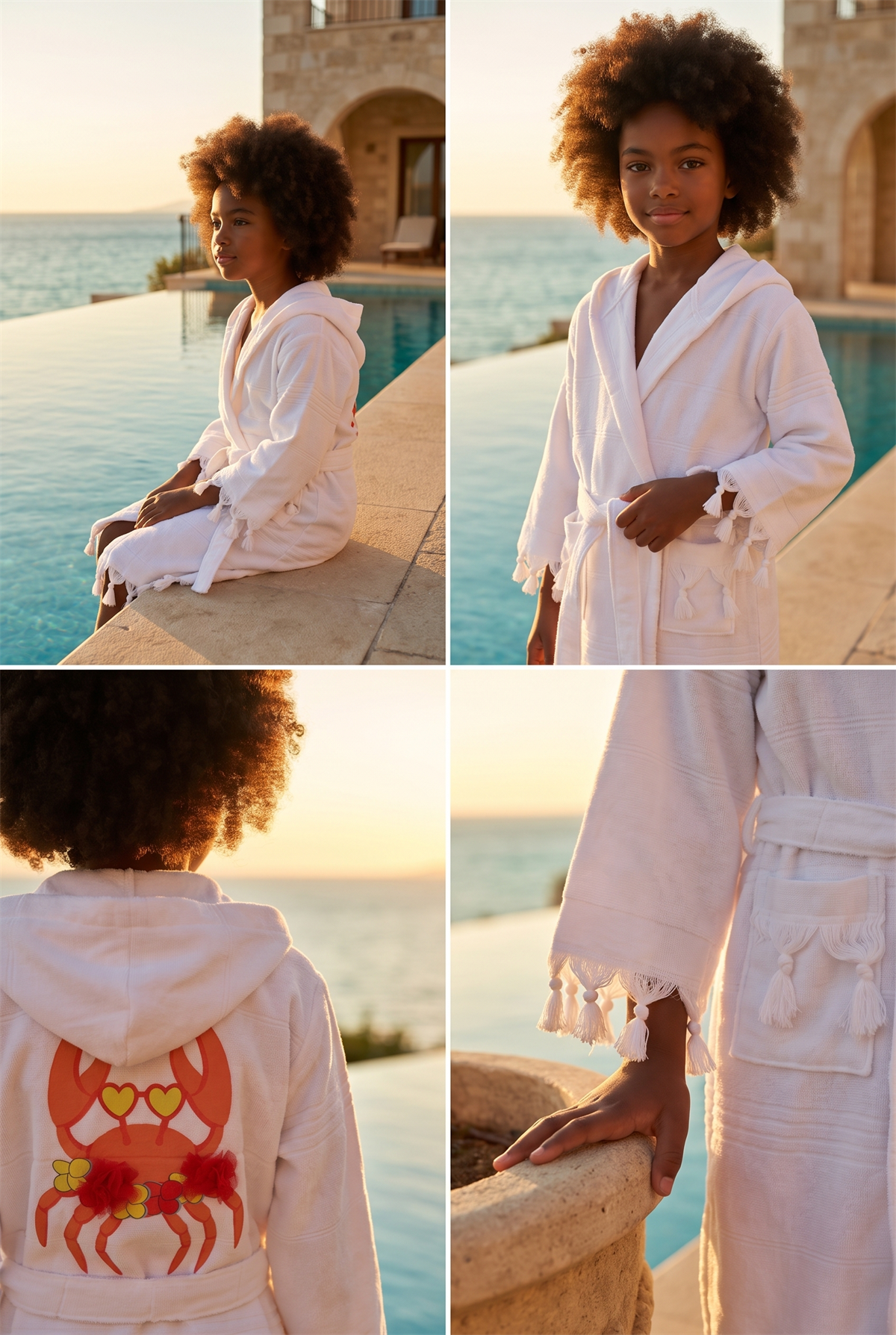Girls Crab Printed Bathrobe Peshtemal