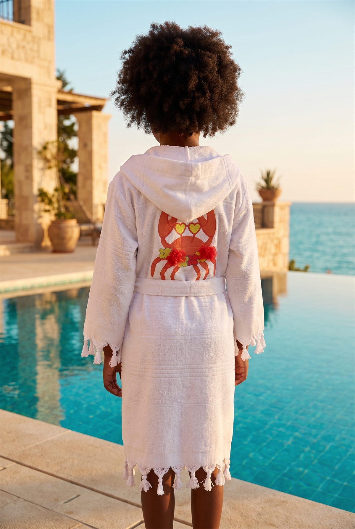 Girls Crab Printed Bathrobe Peshtemal
