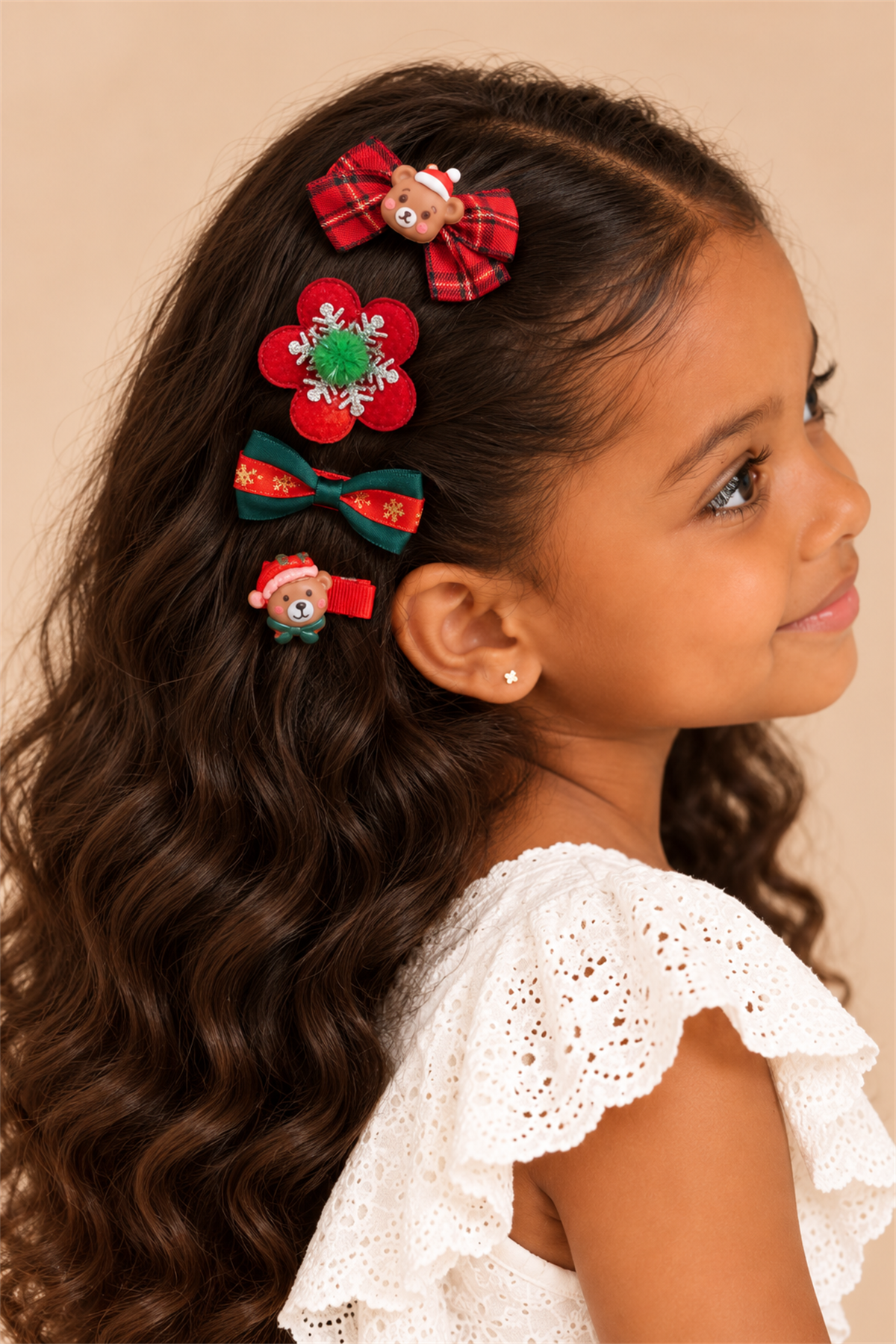 Kız Çocuk Yılbaşı Figürlü 5li Yılbaşı Klips Toka Kırmızı