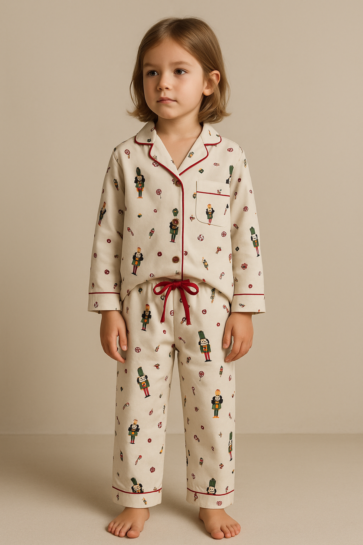 22512K2006 XMASS YILBAŞI KIZ ÇOCUK PİJAMA TAKIM Ekru